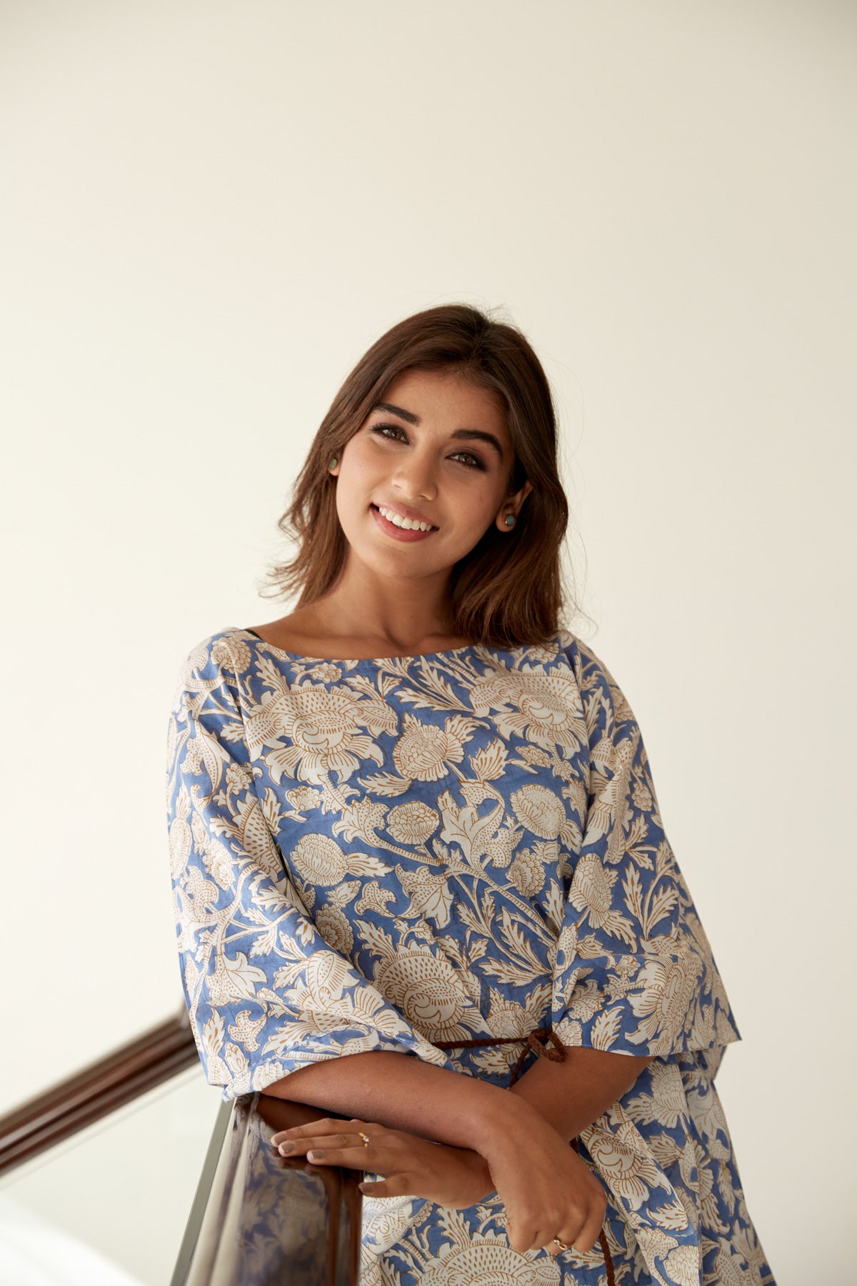 Blue Printed Cotton Kaftan Co-ord Set