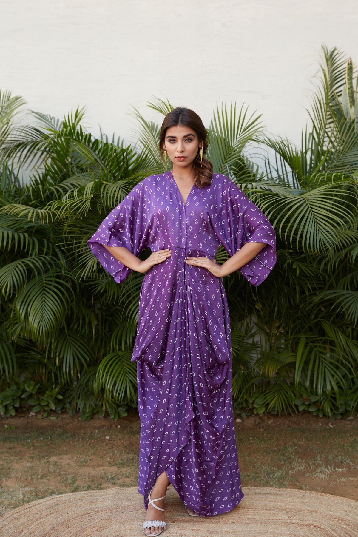 Violet Printed Cowl Indo-Western Dress