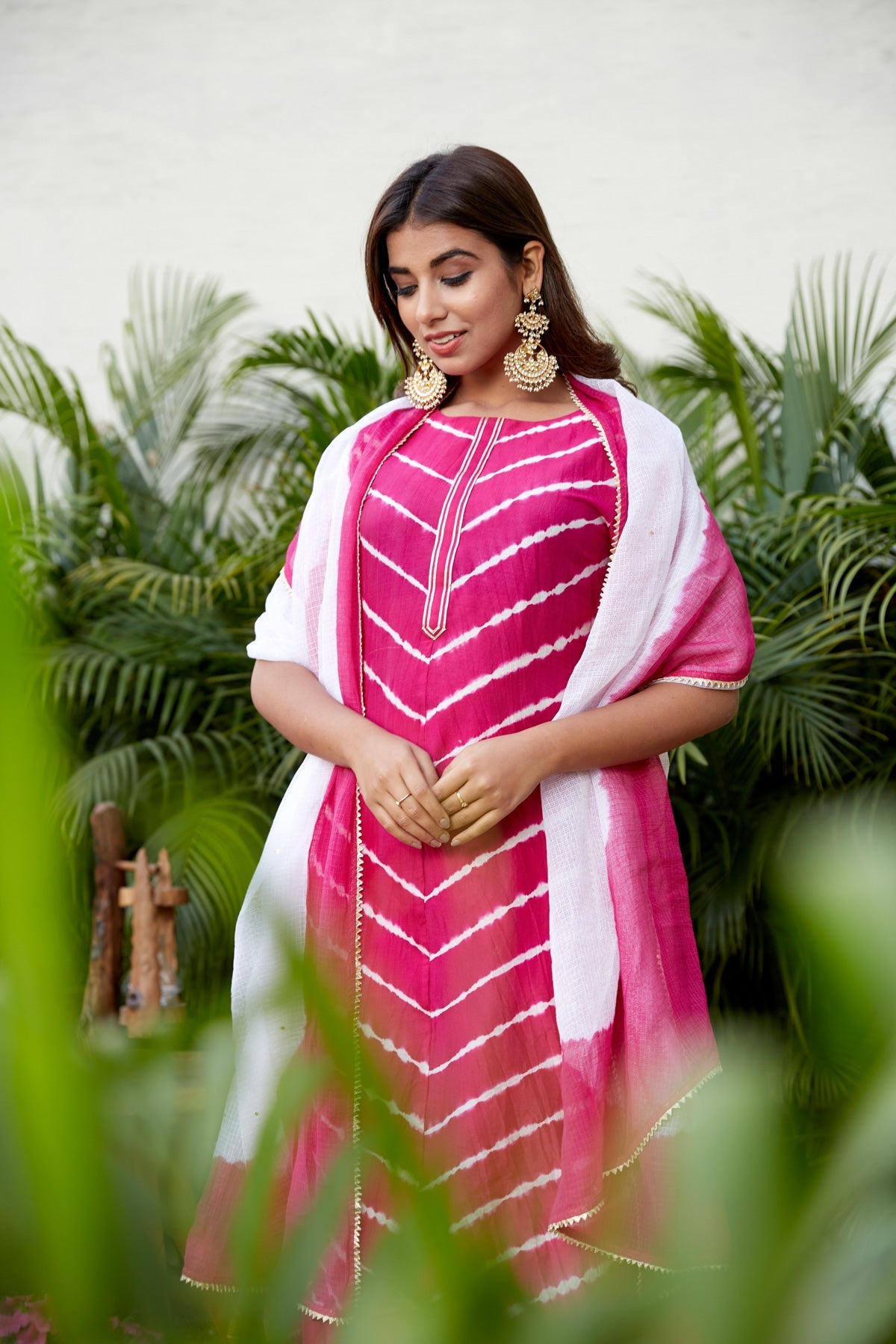 Jaipur Leheriya Set with Golden Lace Dupatta | NR