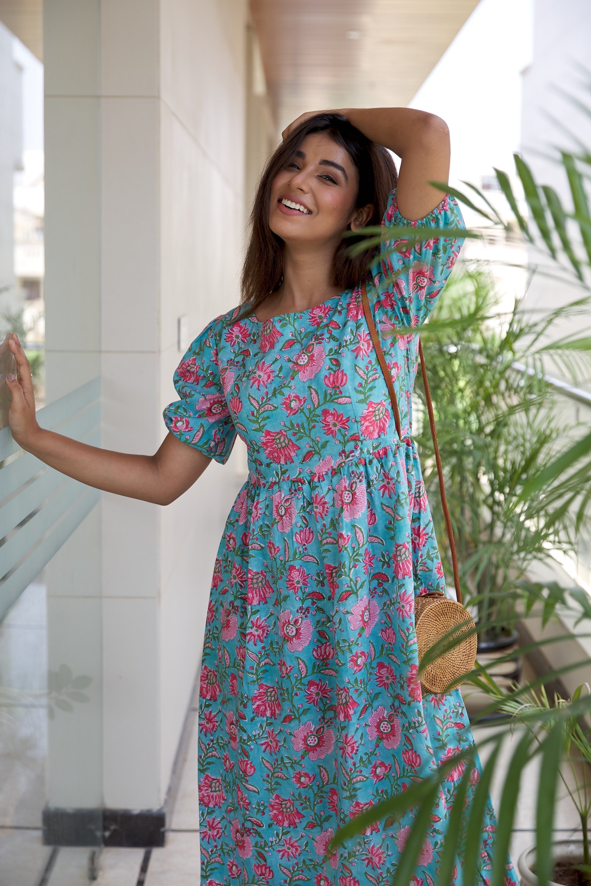 Regular Blue Floral Cotton Maxi