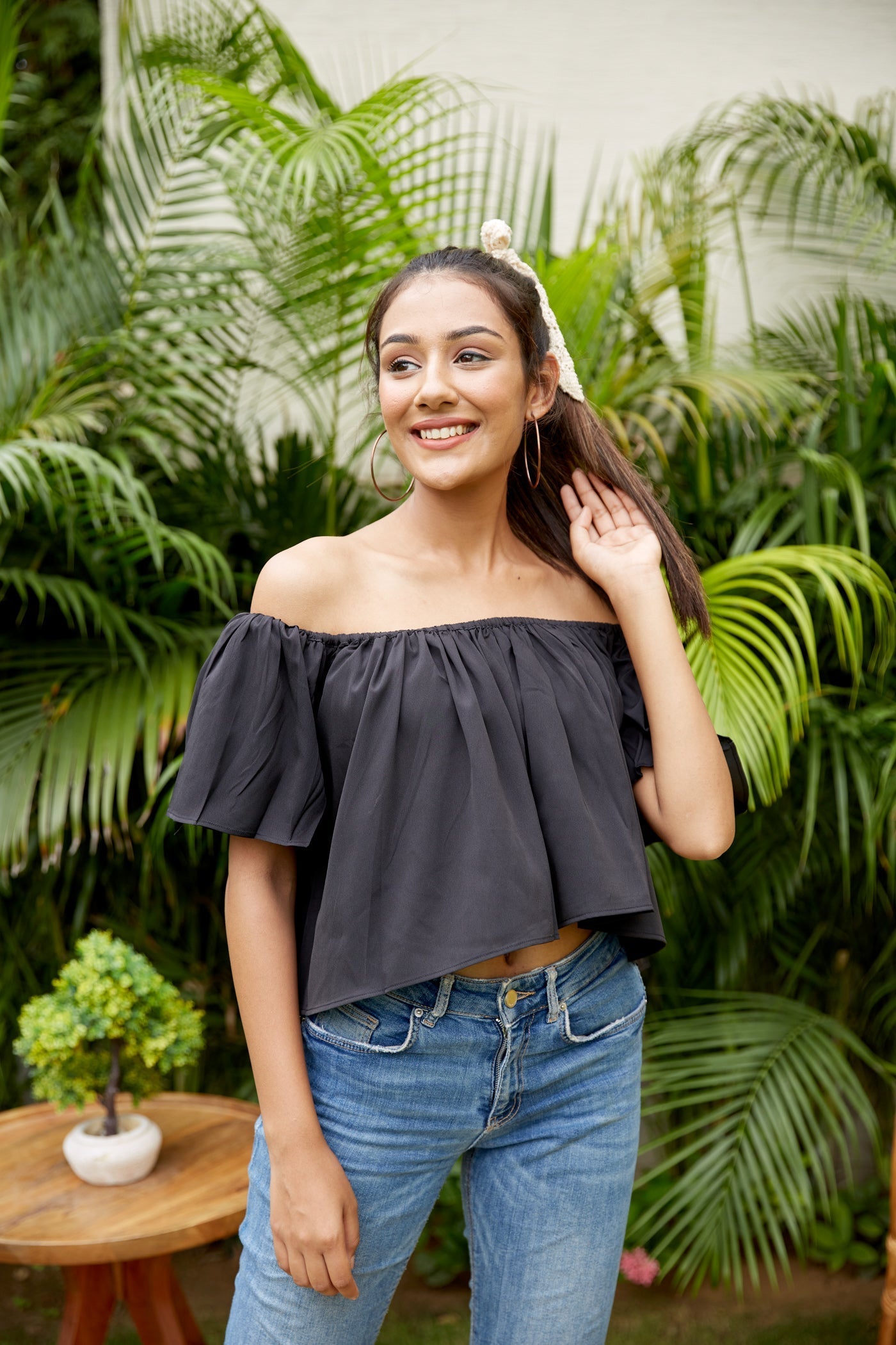 Black Crepe Off Shoulder
