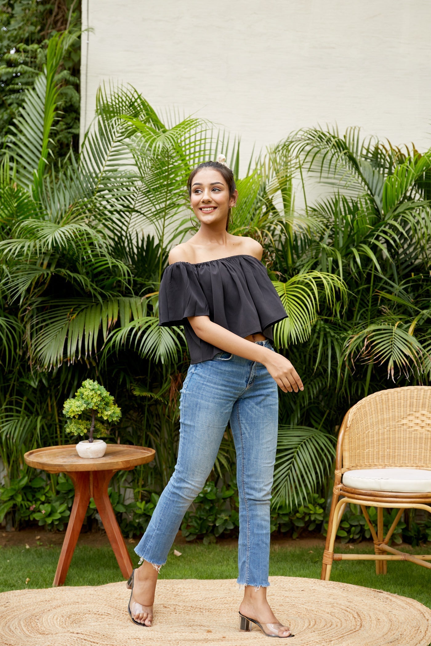 Black Crepe Off Shoulder