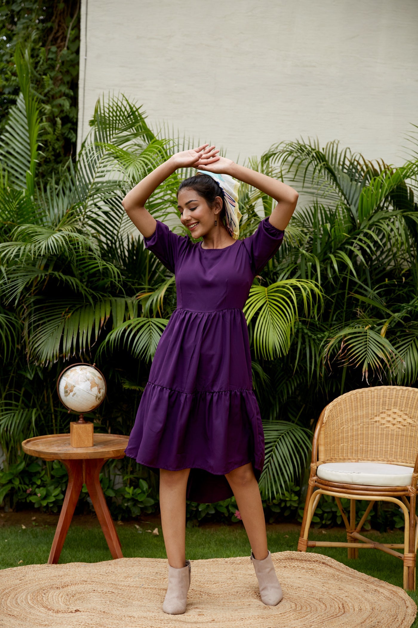 Purple Tiered Short Dress