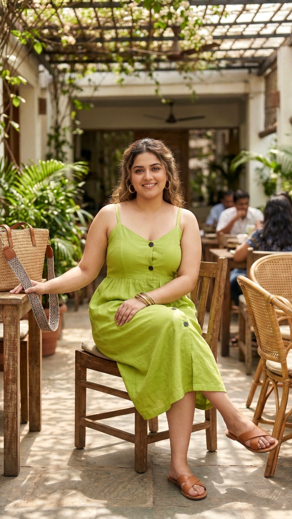 Plus Size Lime Green Linen Button-Front Dress – Sleeveless Summer Dress