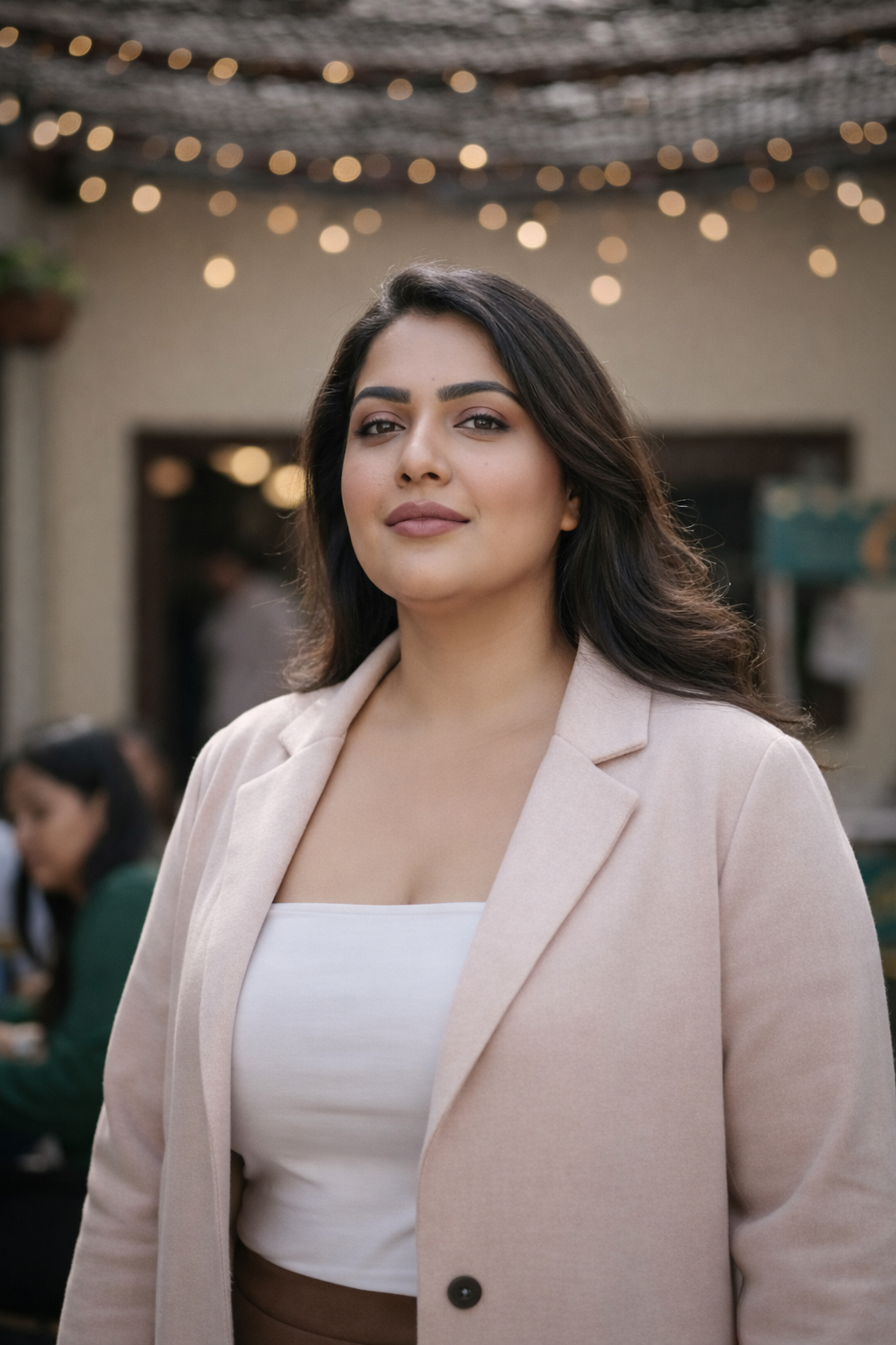 Plus size Dust Pink Cotton Slub Longline Blazer for Women