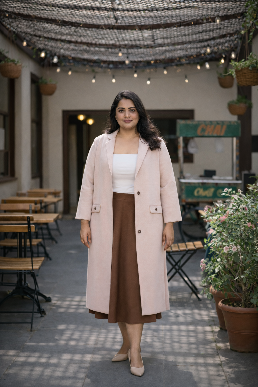 Plus size Dust Pink Cotton Slub Longline Blazer for Women