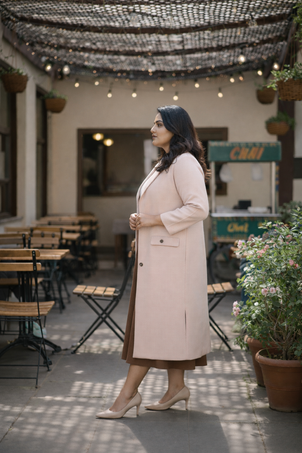 Plus size Dust Pink Cotton Slub Longline Blazer for Women