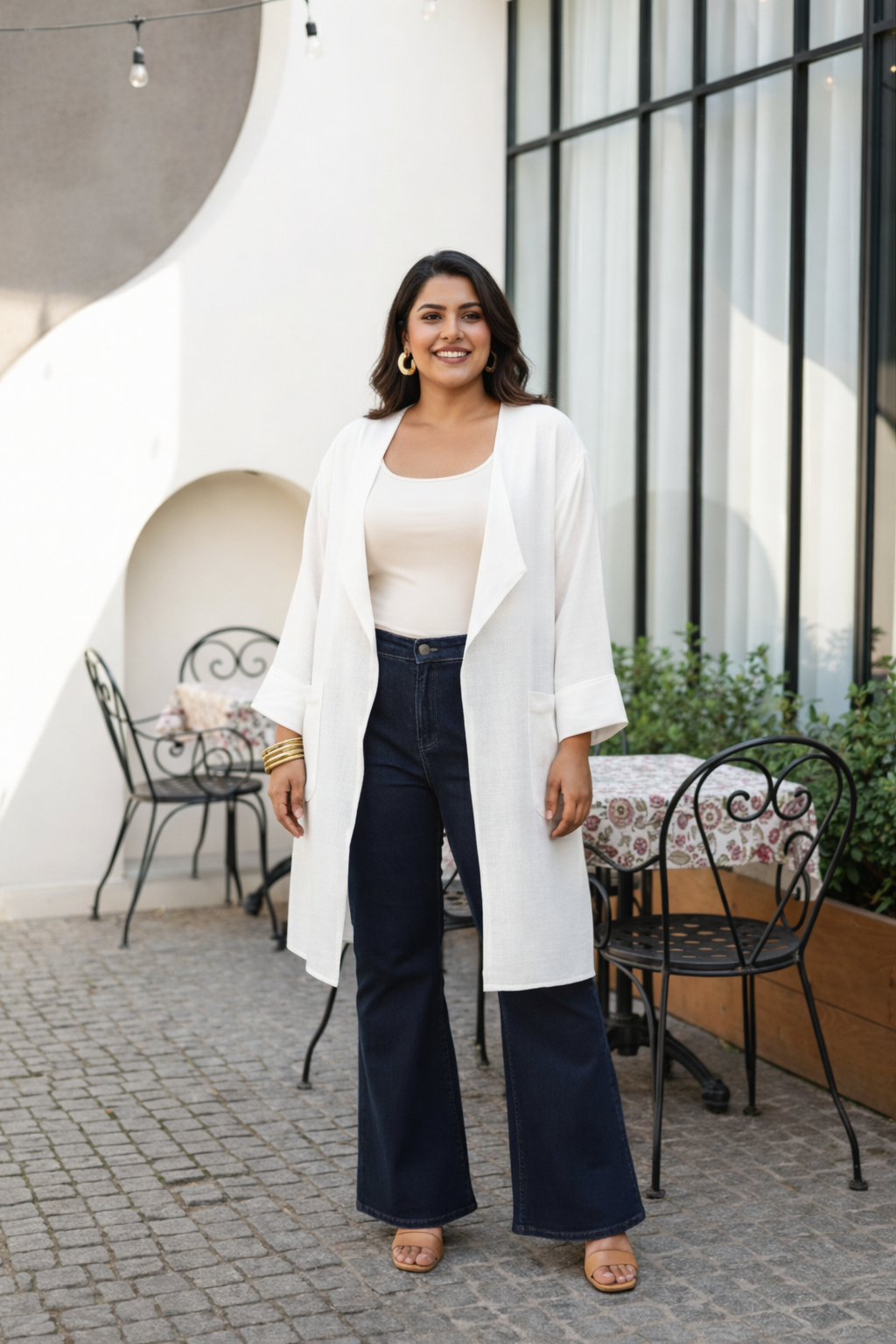 Plus size Ivory Slub Linen Long Shrug for Women