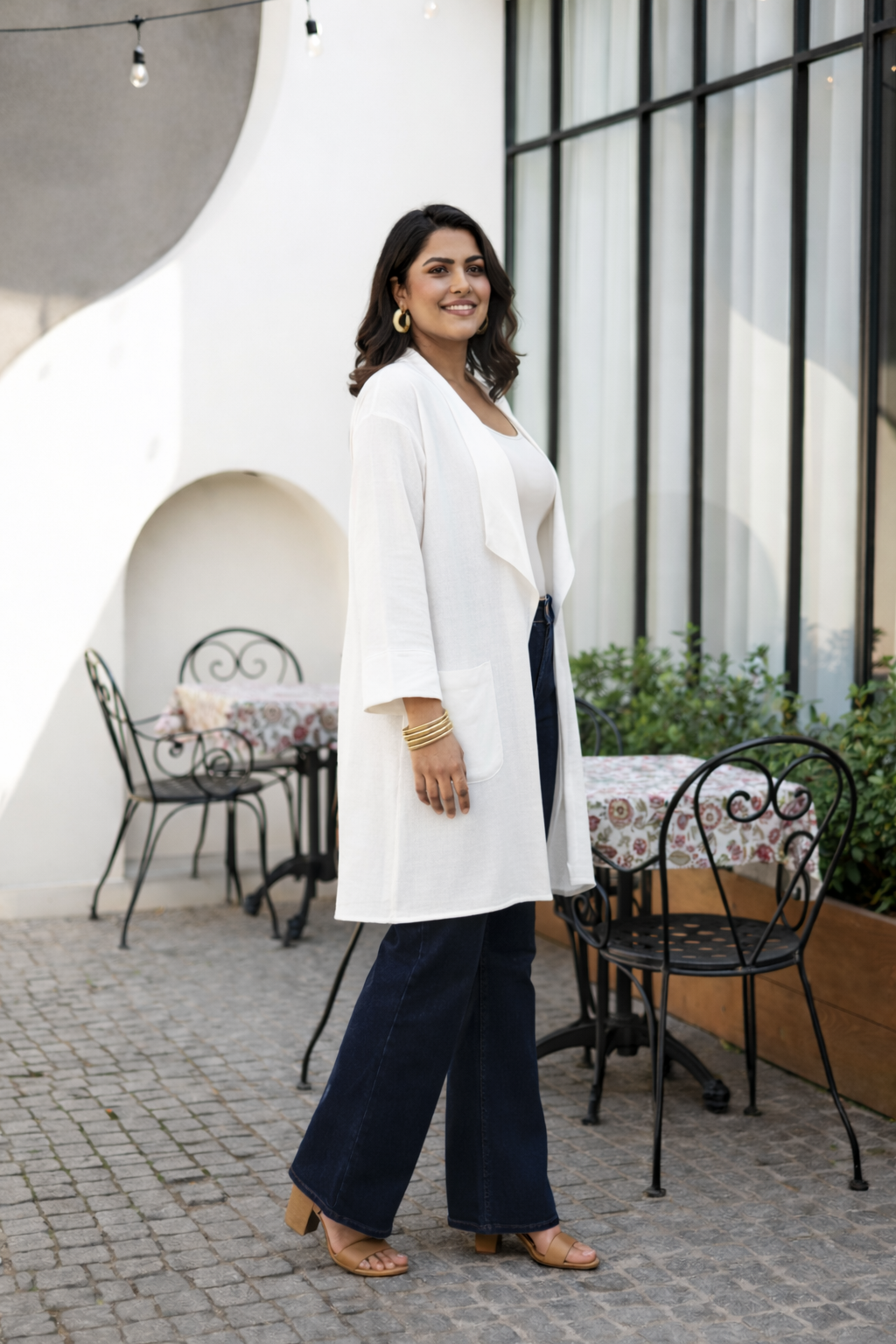 Plus size Ivory Slub Linen Long Shrug for Women