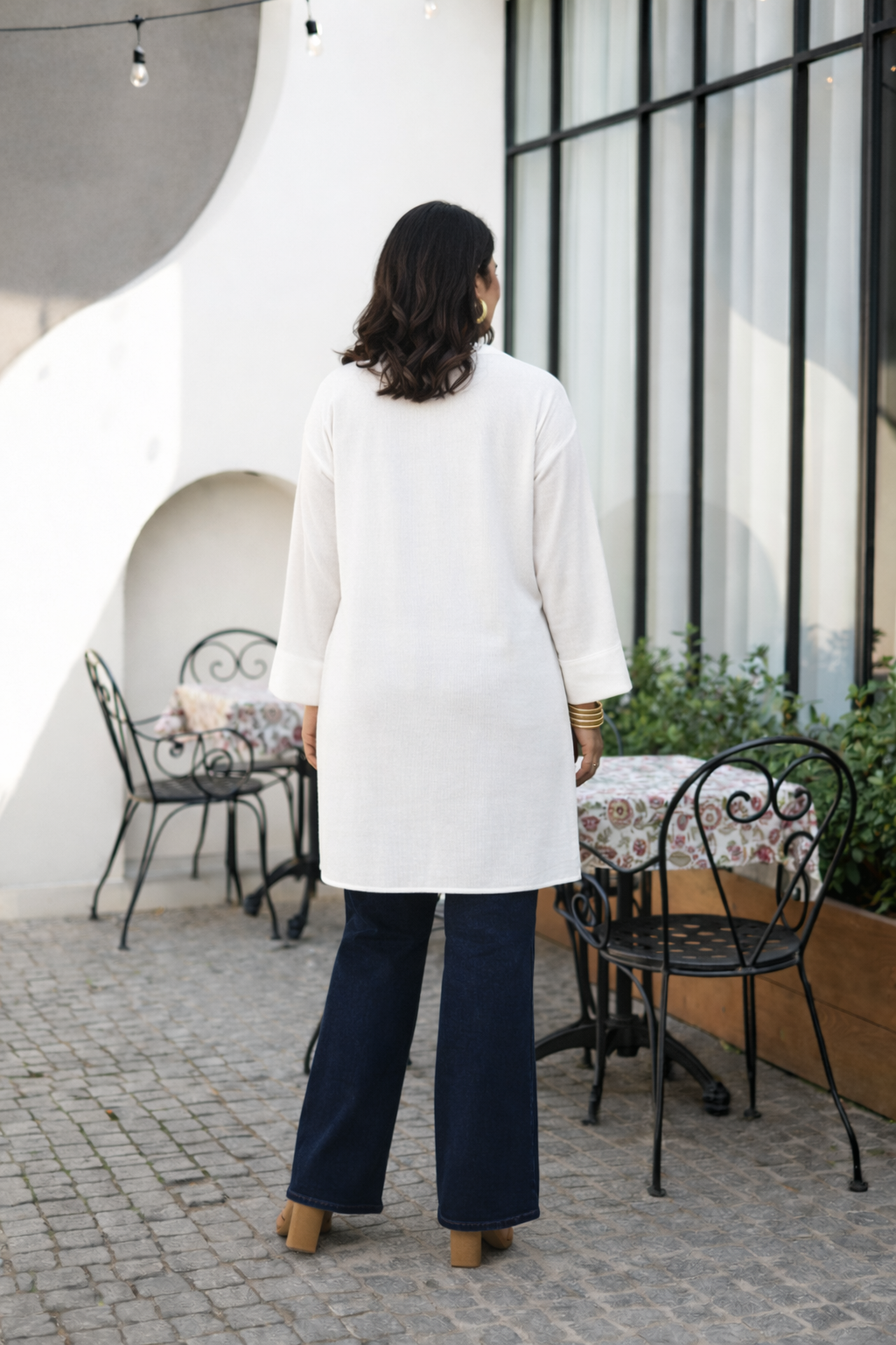 Plus size Ivory Slub Linen Long Shrug for Women