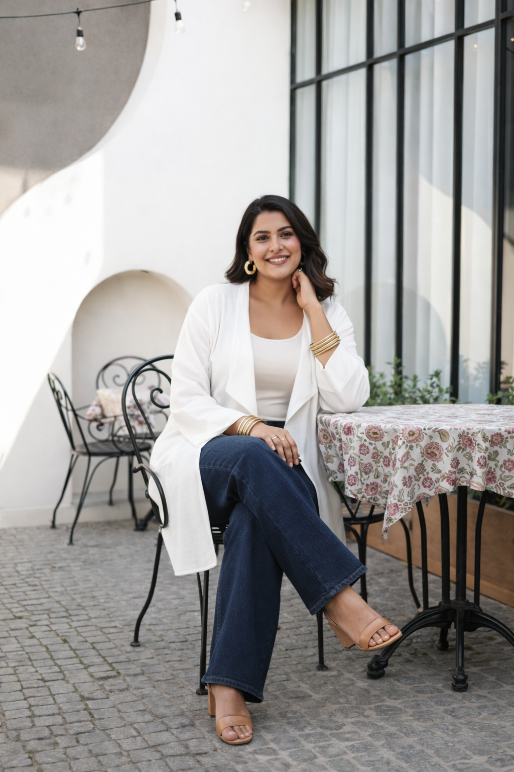 Plus size Ivory Slub Linen Long Shrug for Women