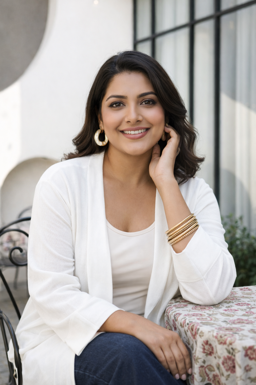 Plus size Ivory Slub Linen Long Shrug for Women