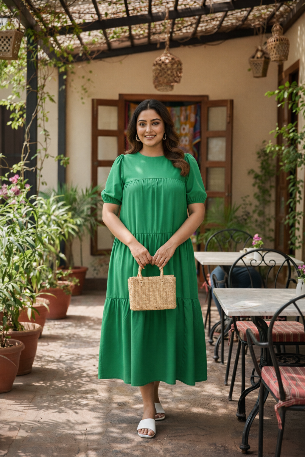 Lush Green Tiered Midi Dress