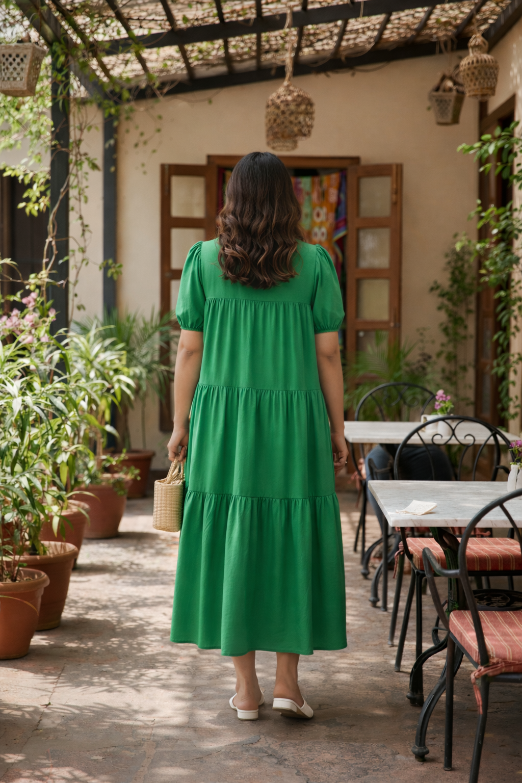 Lush Green Tiered Midi Dress