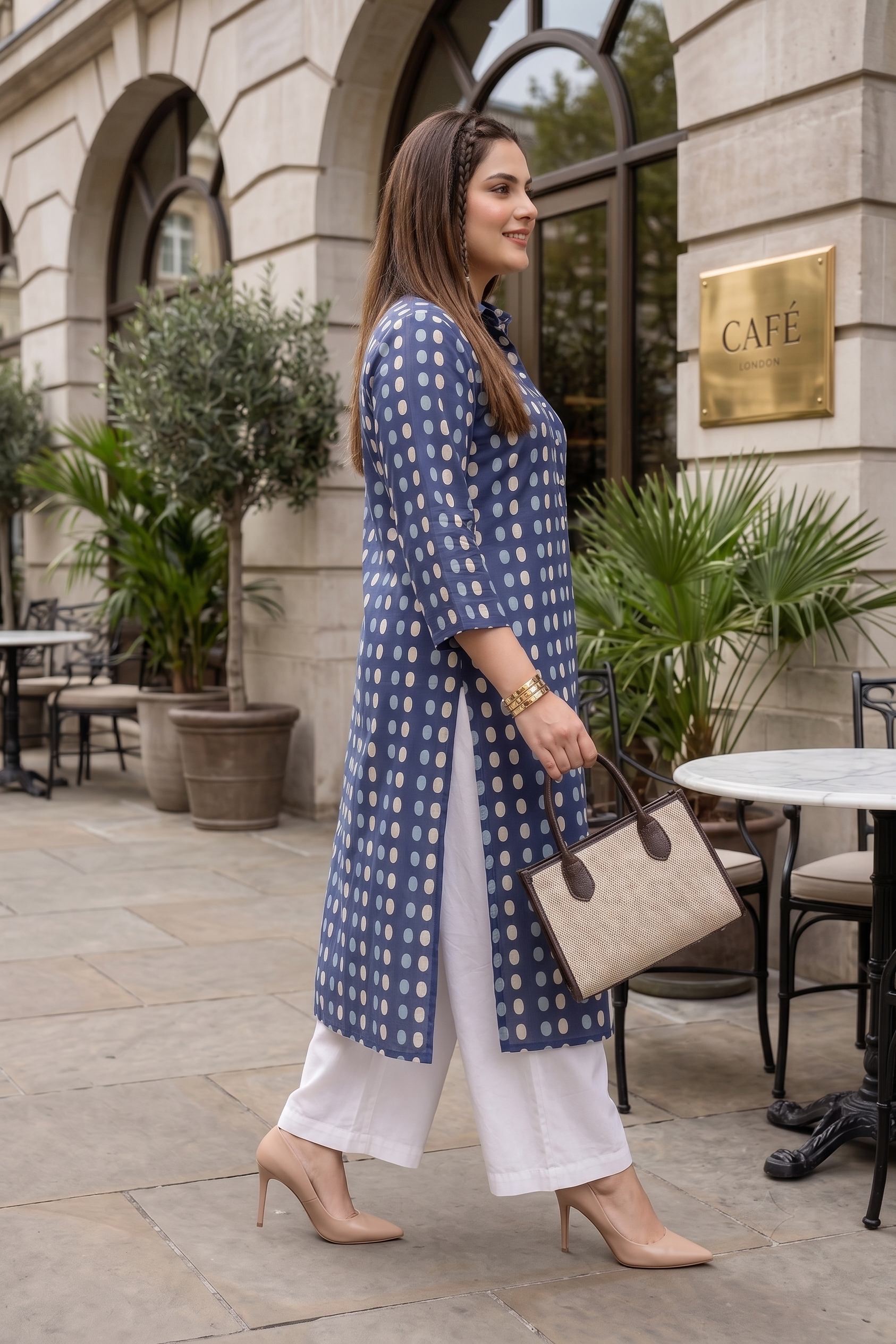 Blue Printed Cotton Straight Kurta for Women | Plus Size Everyday Ethnic Wear