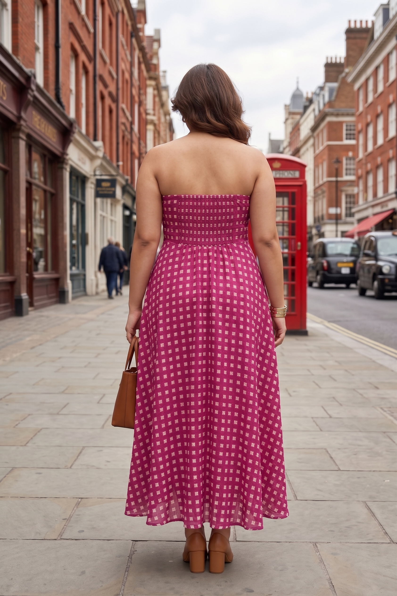 Plus Size Pink Checked Off-Shoulder Dress – Elegant Flared Midi Dress for Women