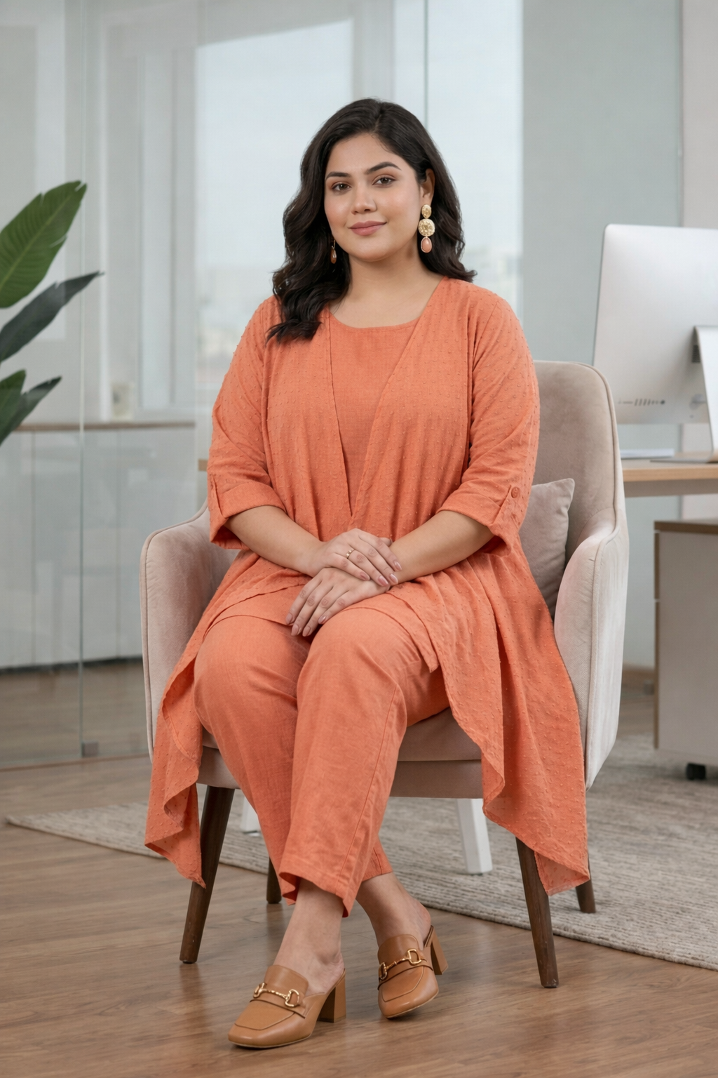 Rust Orange Co-ord Set with Shrug(Set of 3)