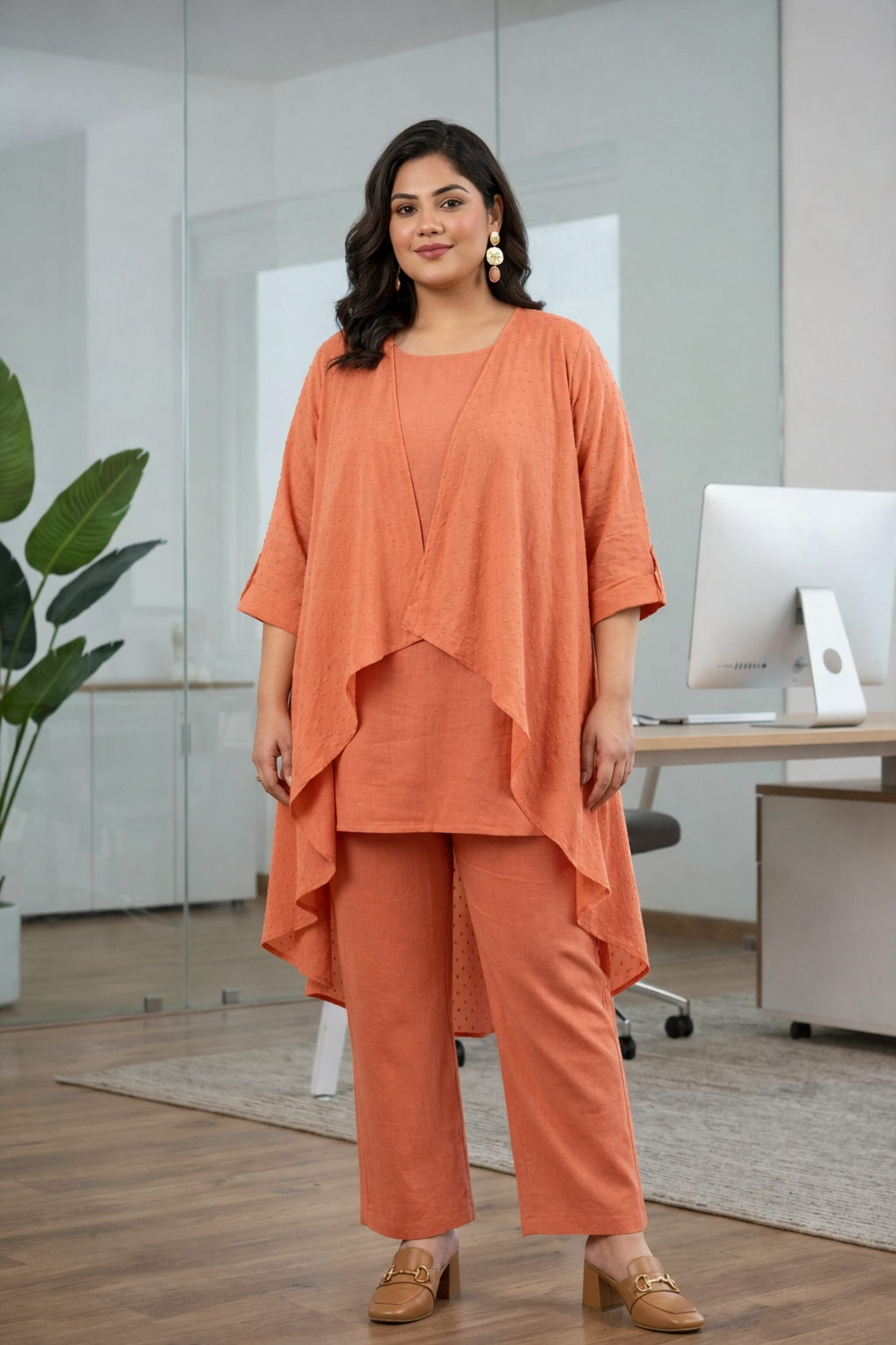 Rust Orange Co-ord Set with Shrug(Set of 3)