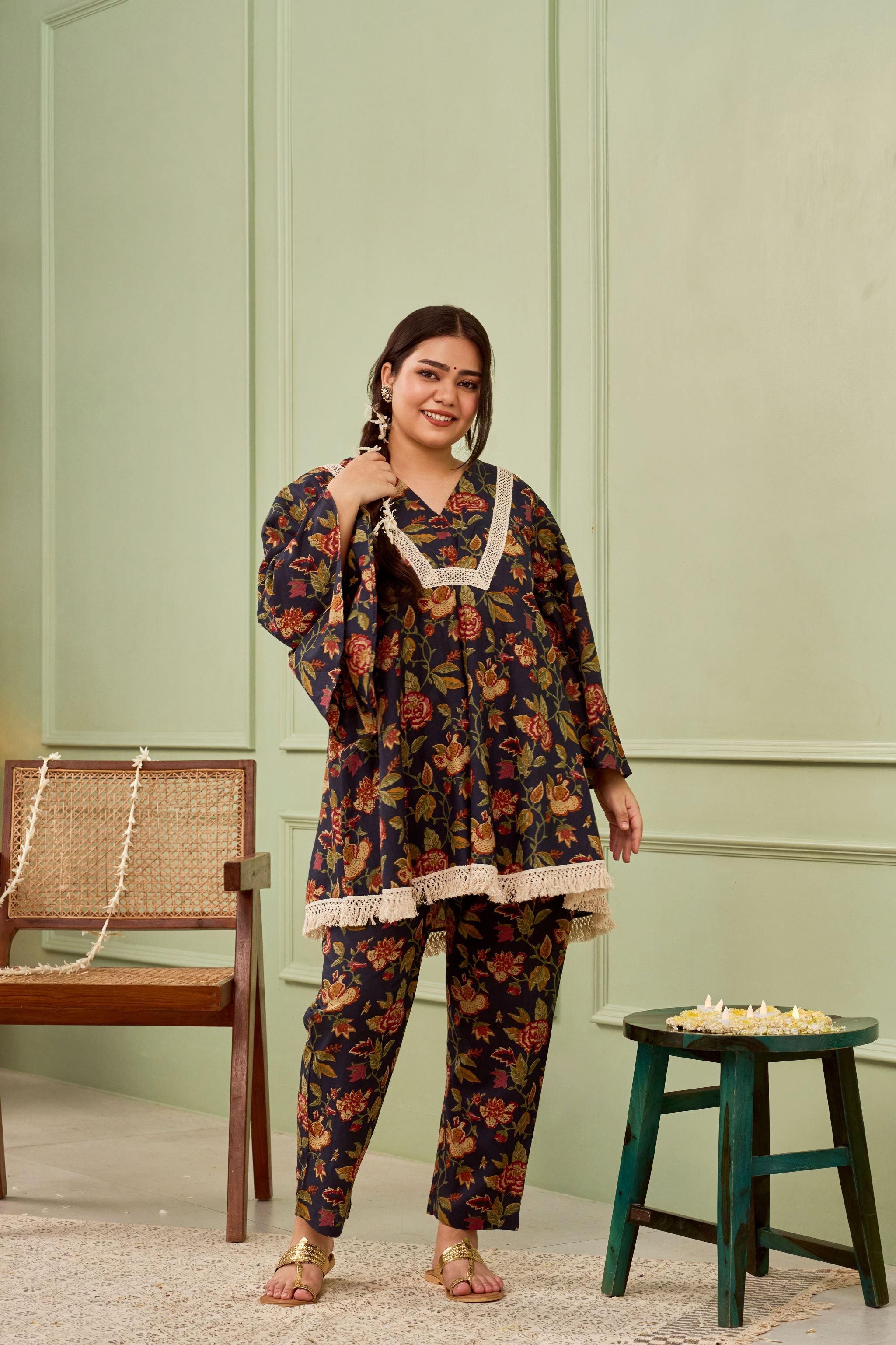 Navy Blue Crochet Cotton Co-ord Set