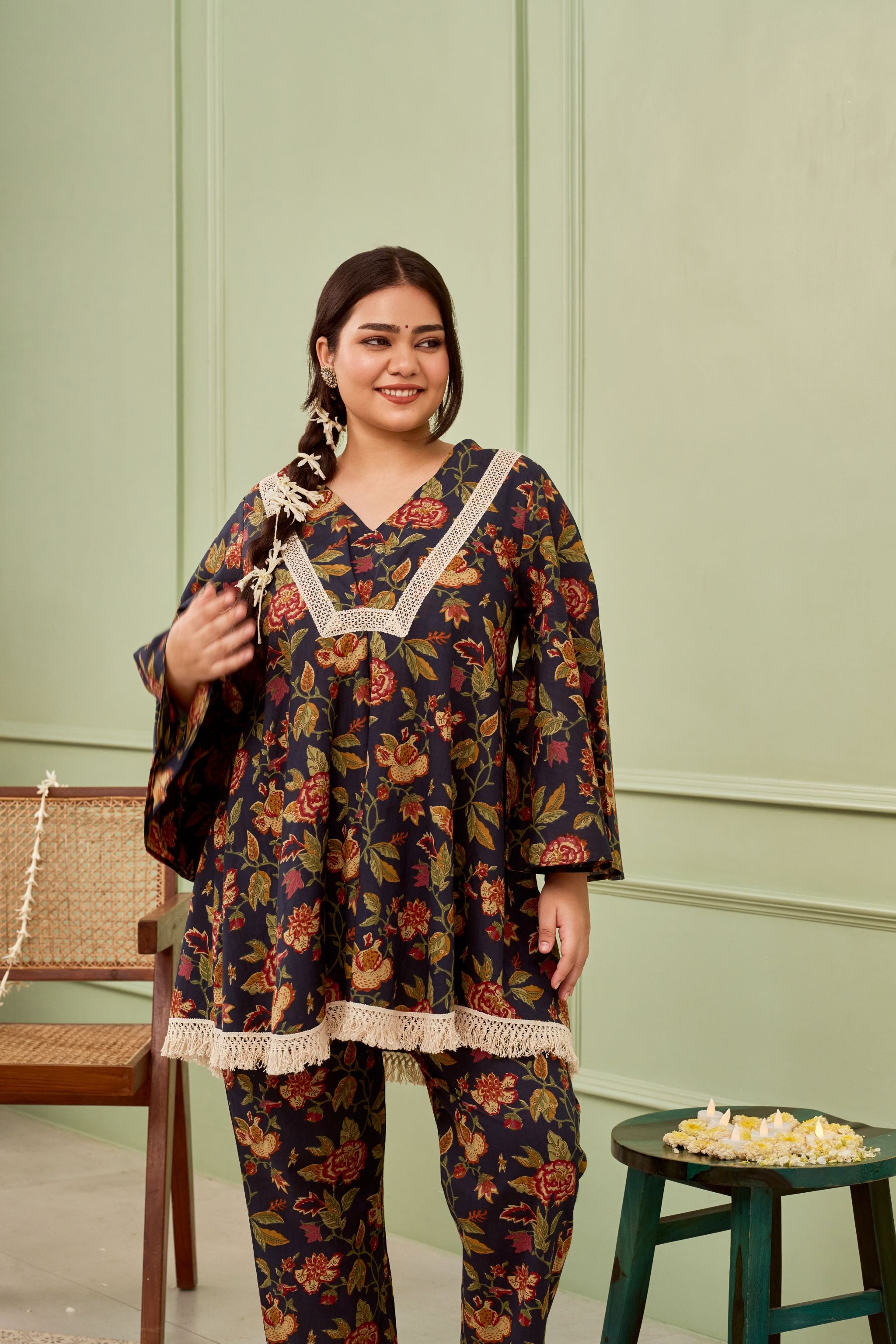 Navy Blue Crochet Cotton Co-ord Set