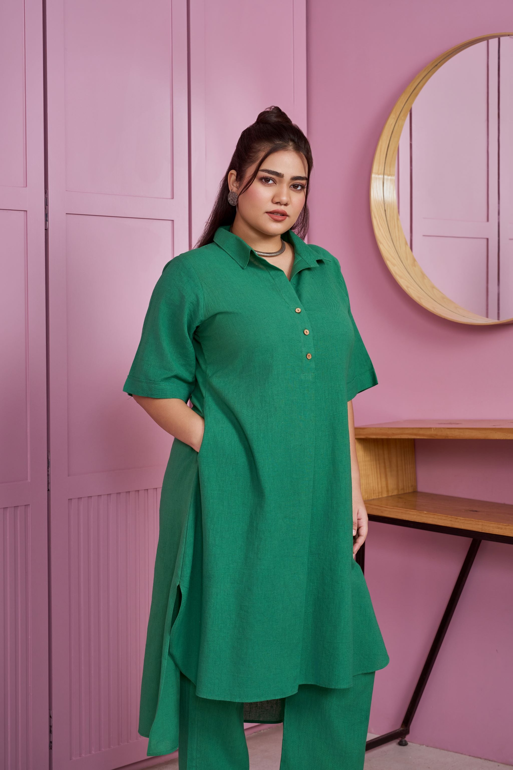 Emerald Green Hi-Lo Linen Co-ord Set