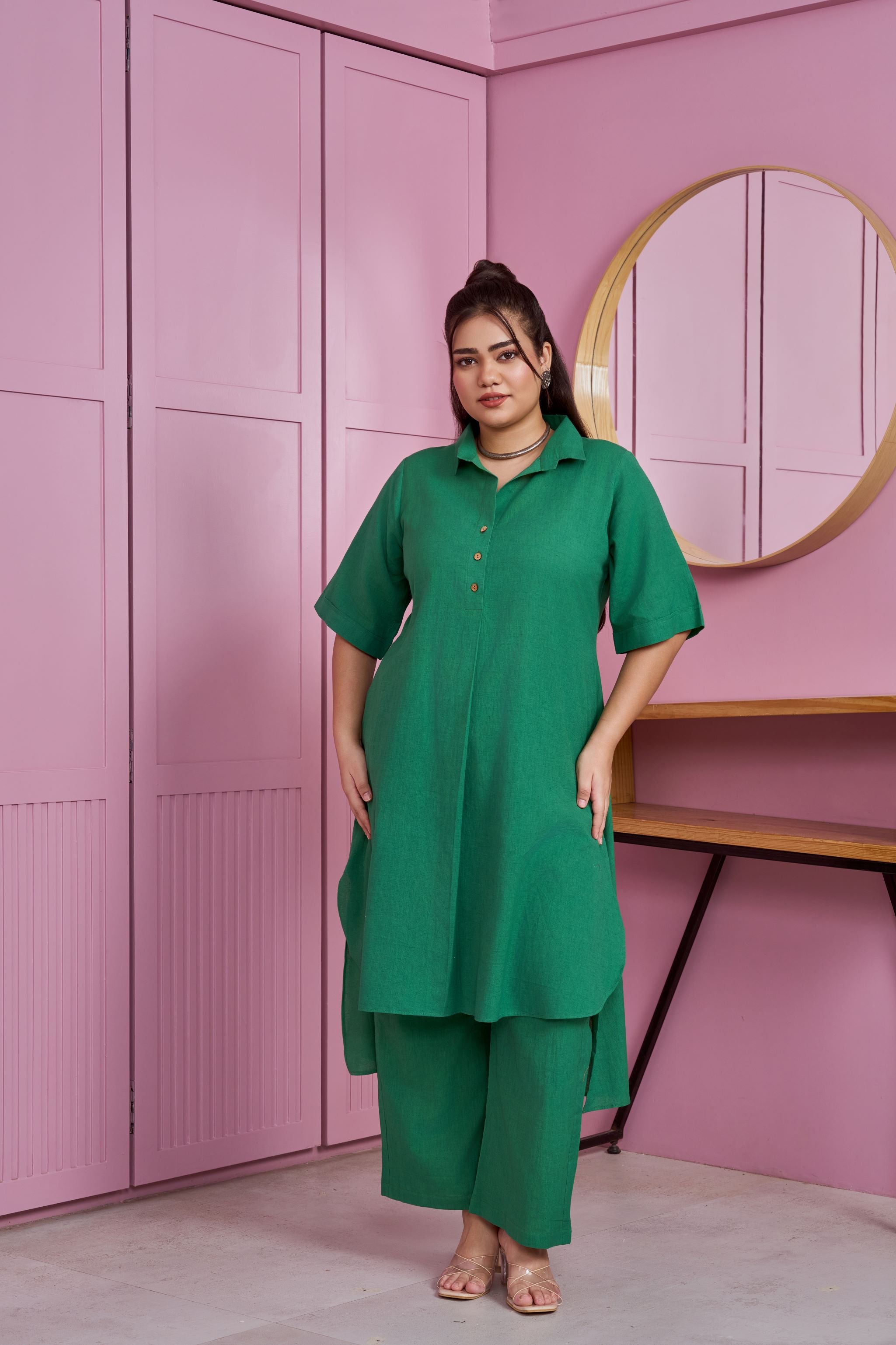Emerald Green Hi-Lo Linen Co-ord Set