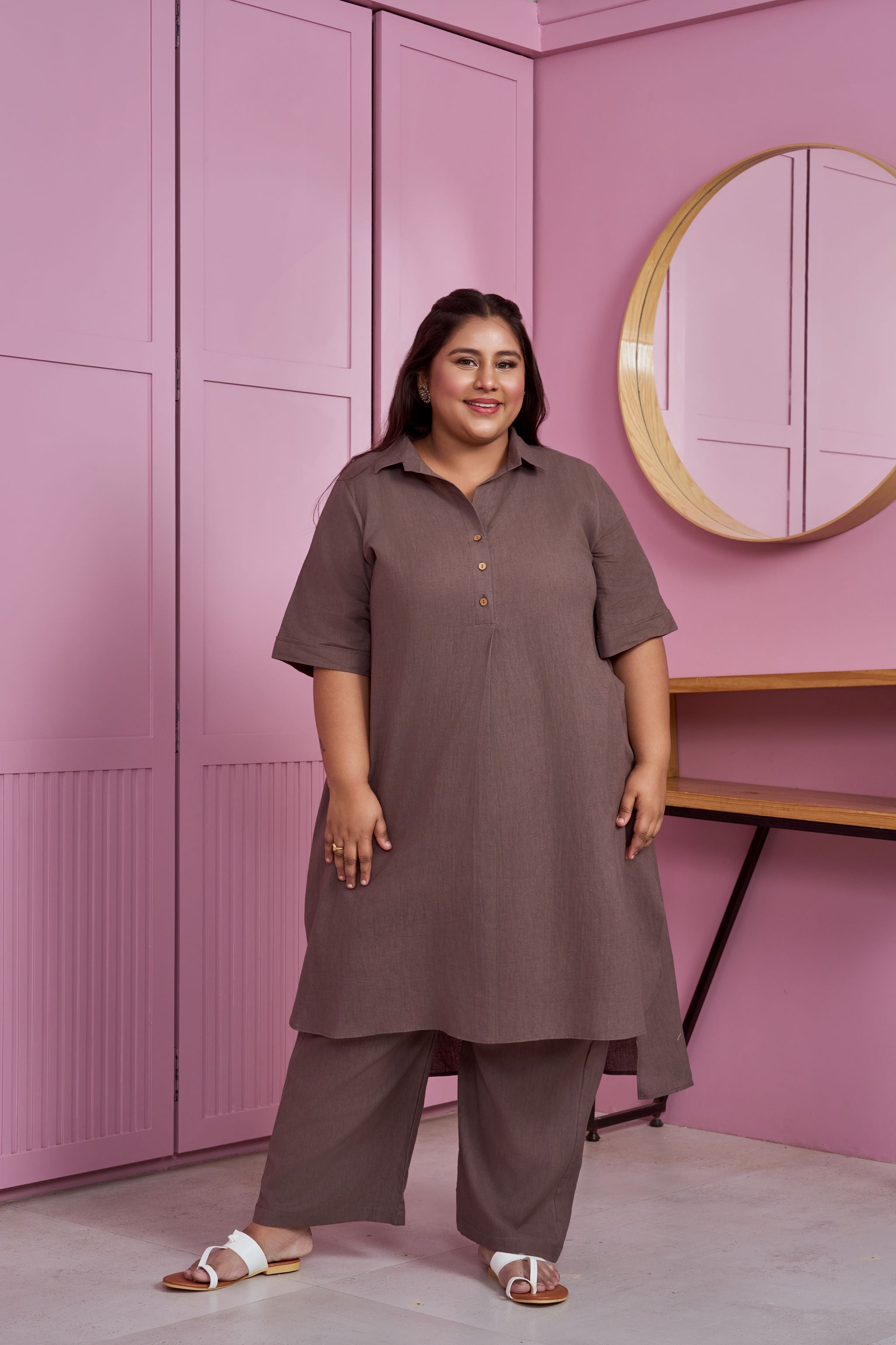 Taupe Hi-Lo Linen Co-ord Set