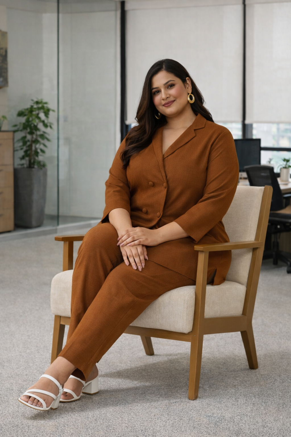 Mocha Brown Linen Blazer Co-ord Set