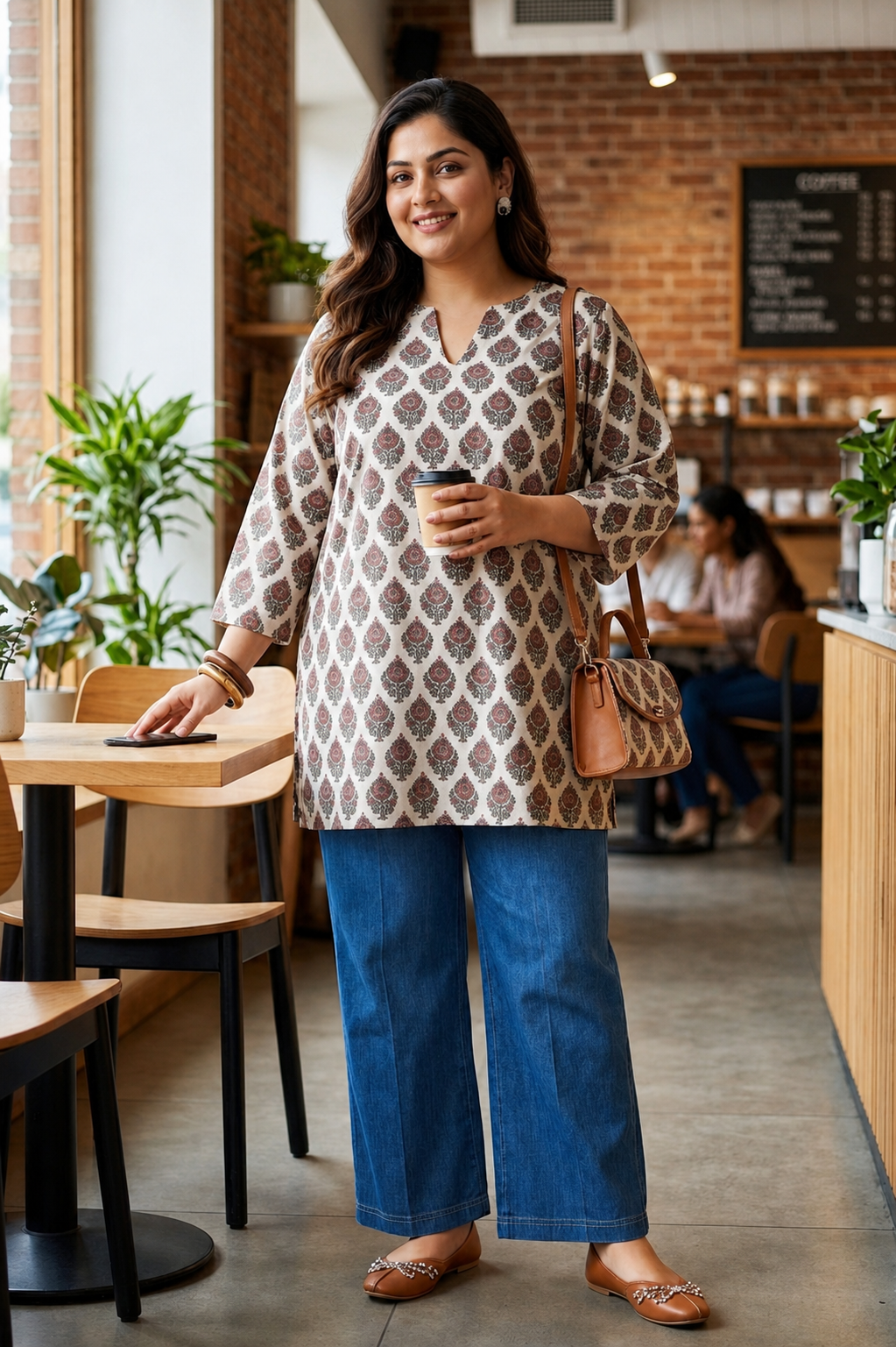 Off-White Sanganeri Printed Short Kurta