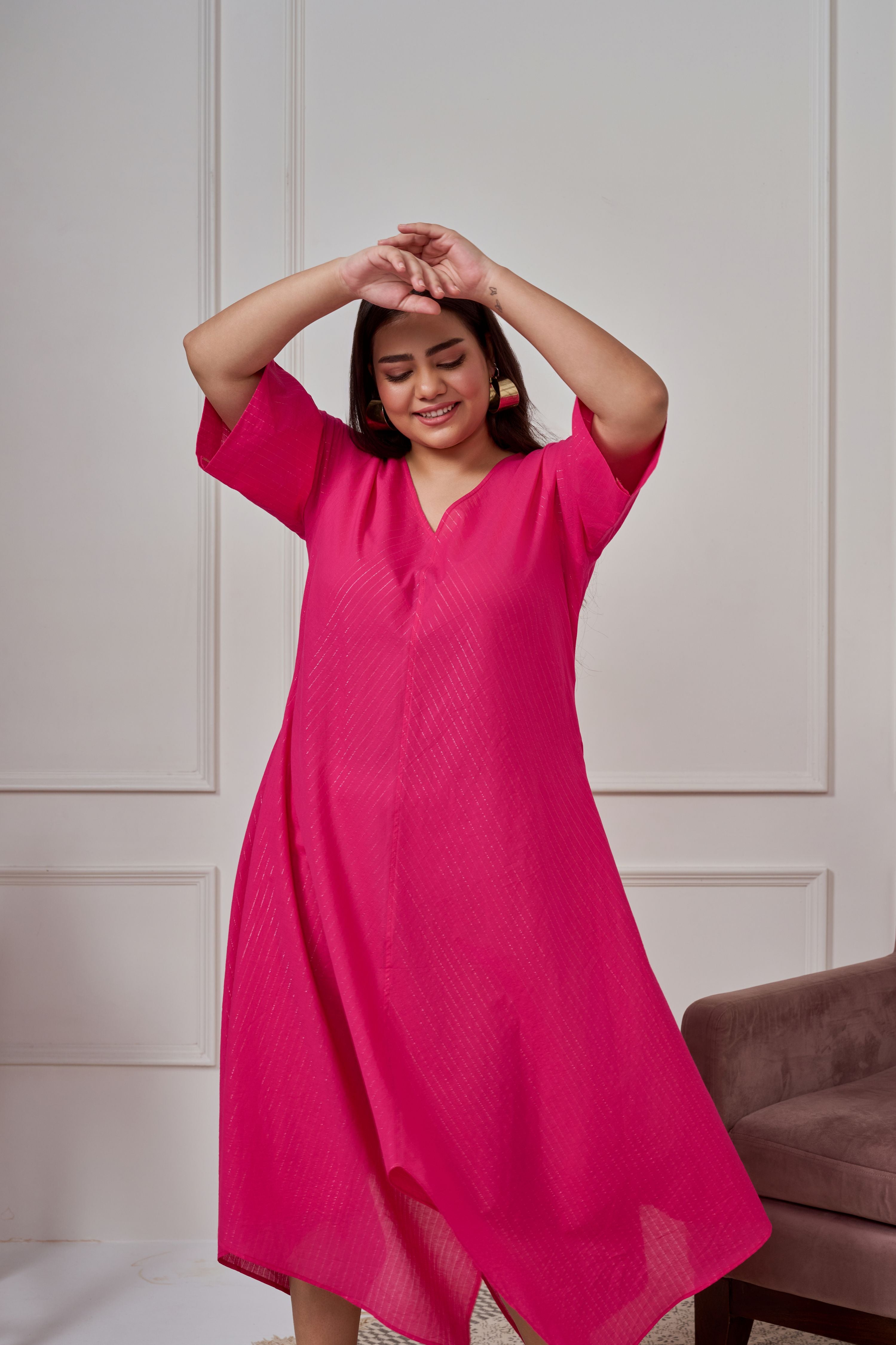 Pink Lurex Dress Handkerchief Hem With Slip