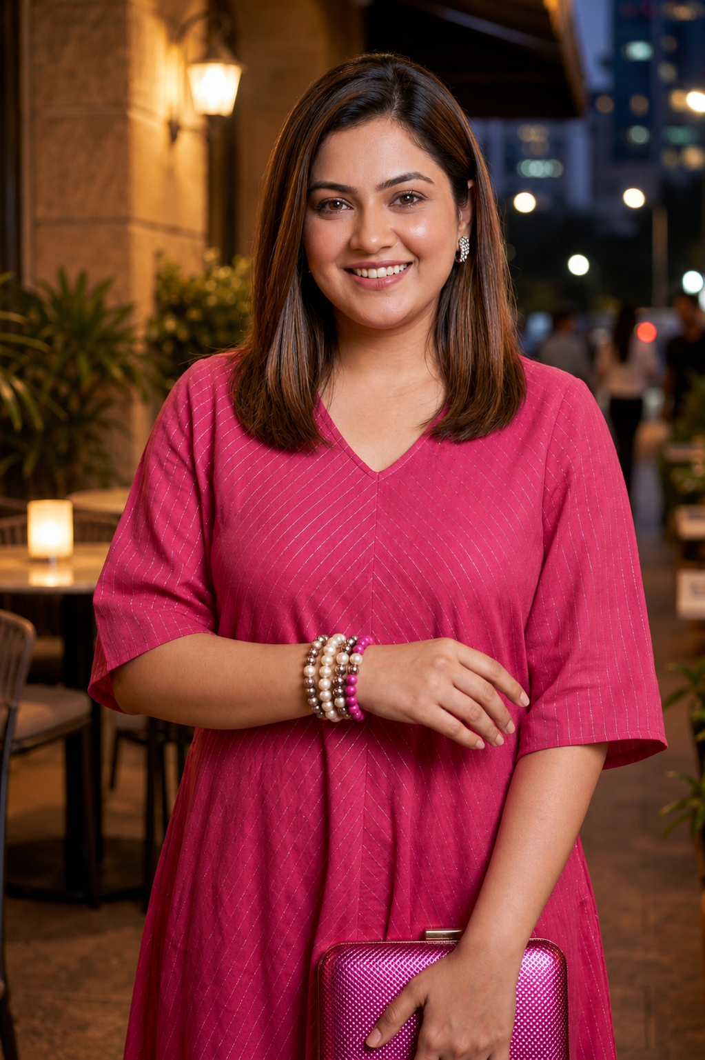 Hot Pink Lurex Cotton Handkercheif Dress