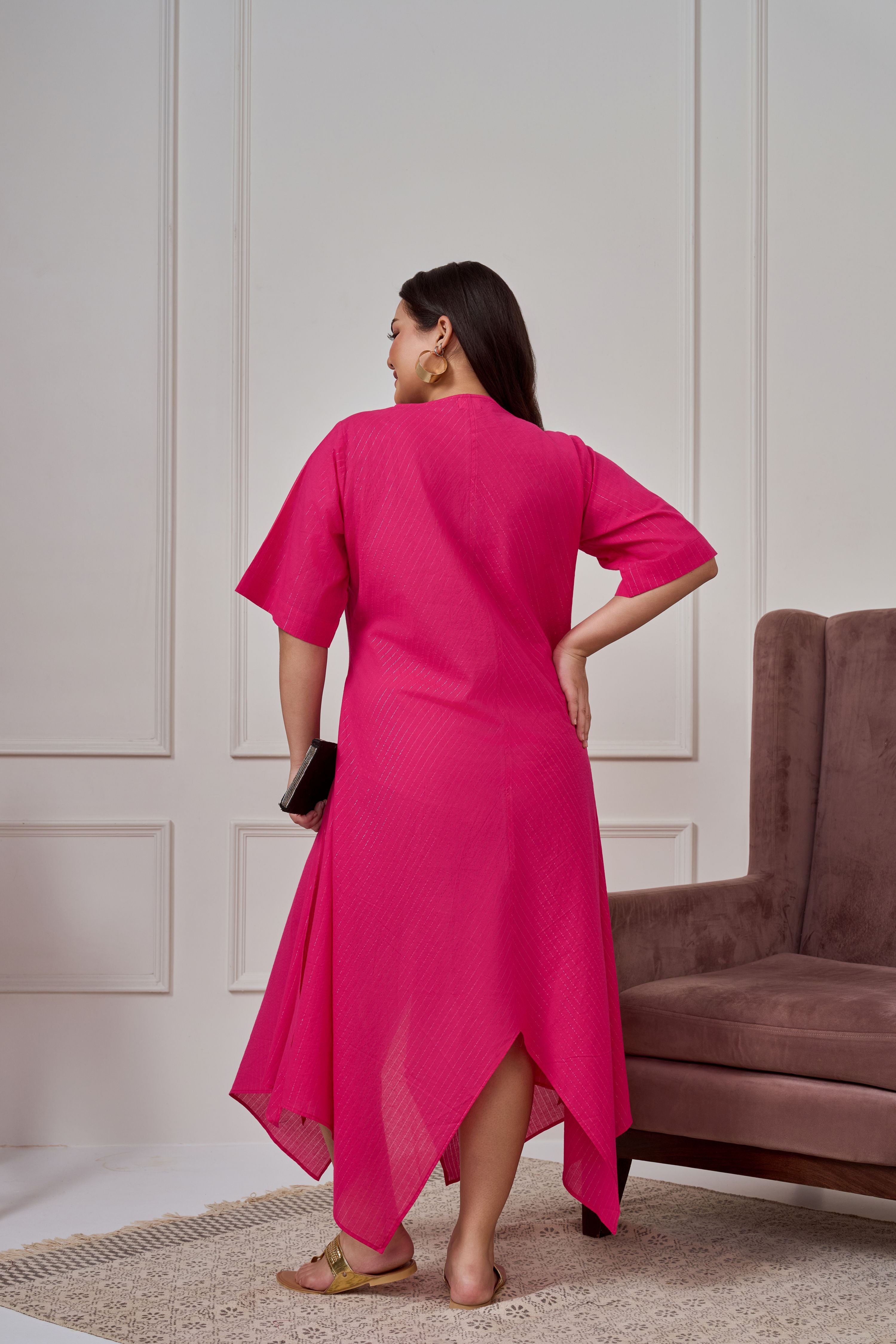 Pink Lurex Dress Handkerchief Hem With Slip