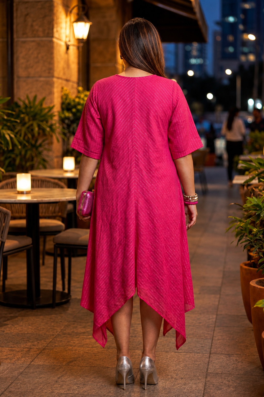Hot Pink Lurex Cotton Handkercheif Dress