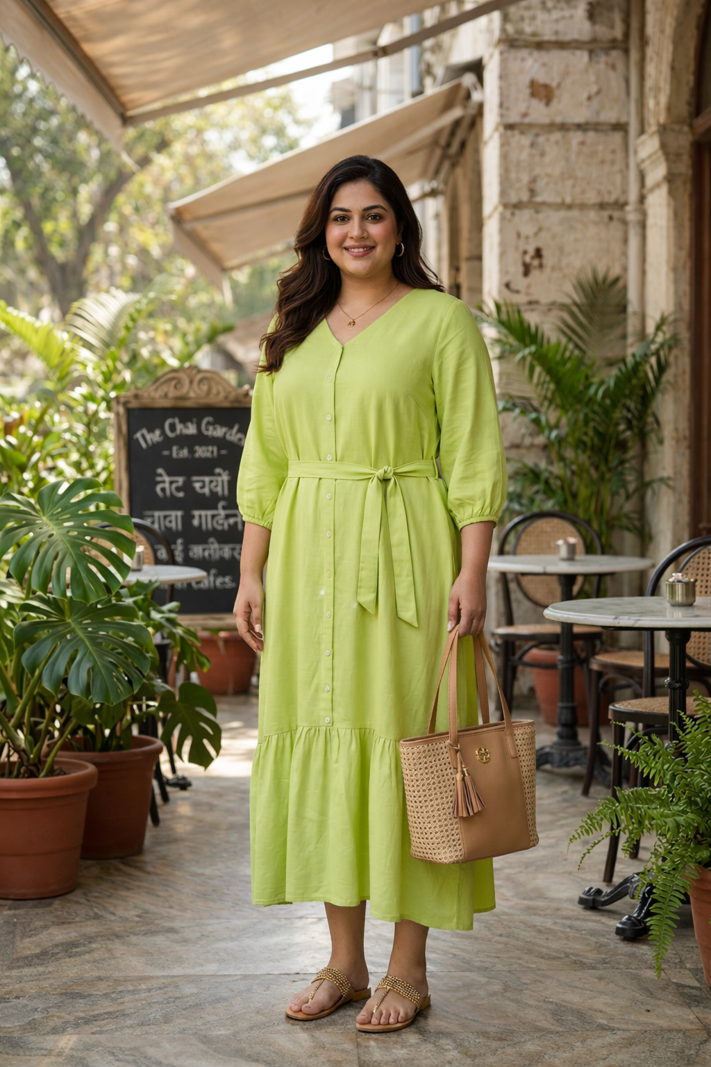 Lime Green Tiered Modal Maxi Dress