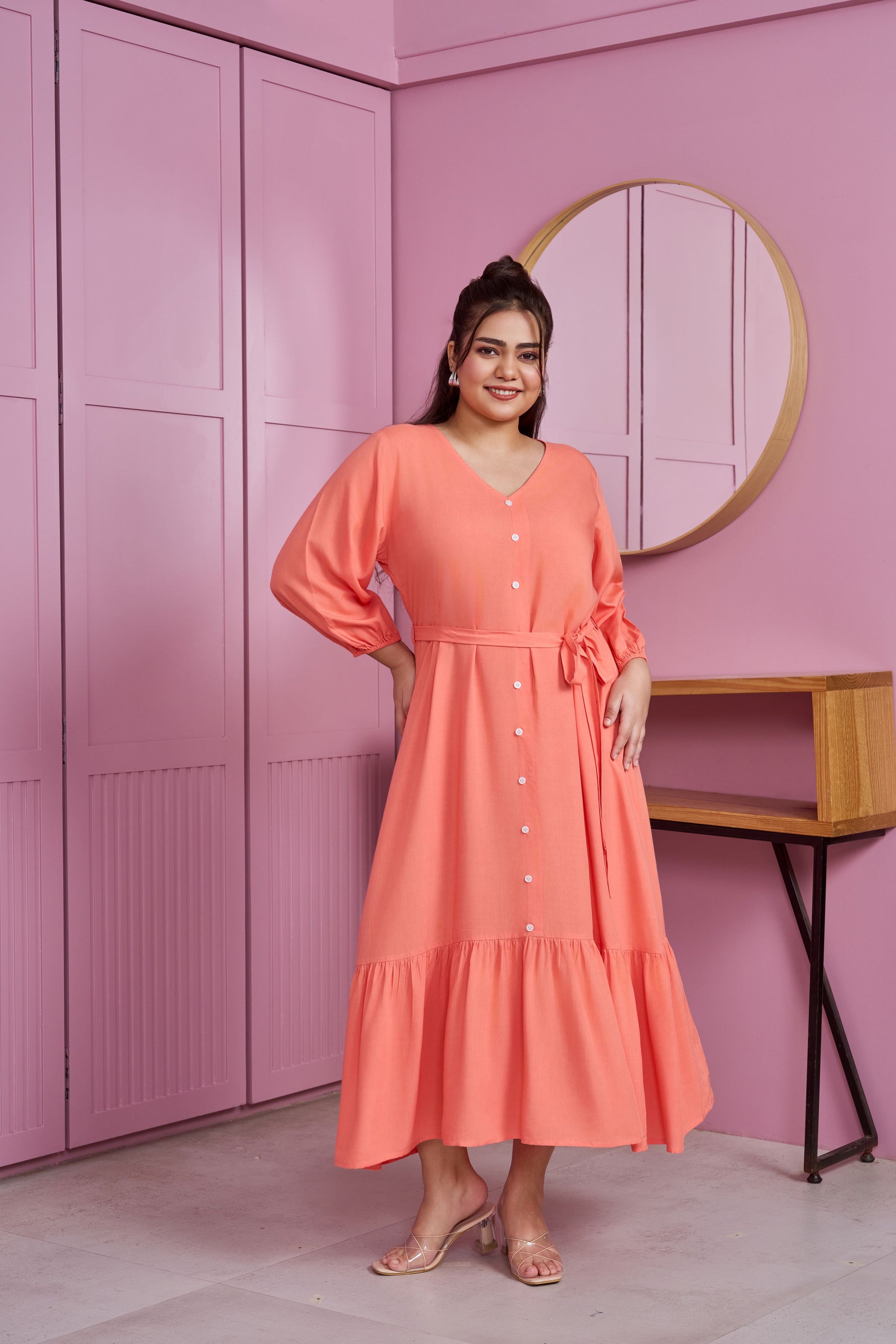 Coral Peach Tiered Modal Maxi Dress Coral Peach Tiered Modal Maxi Dress