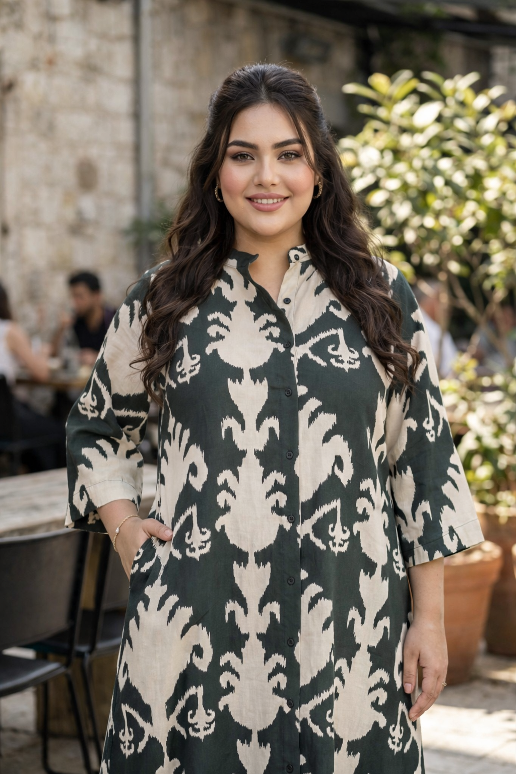 Dark Green Button-Down Printed Maxi Dress