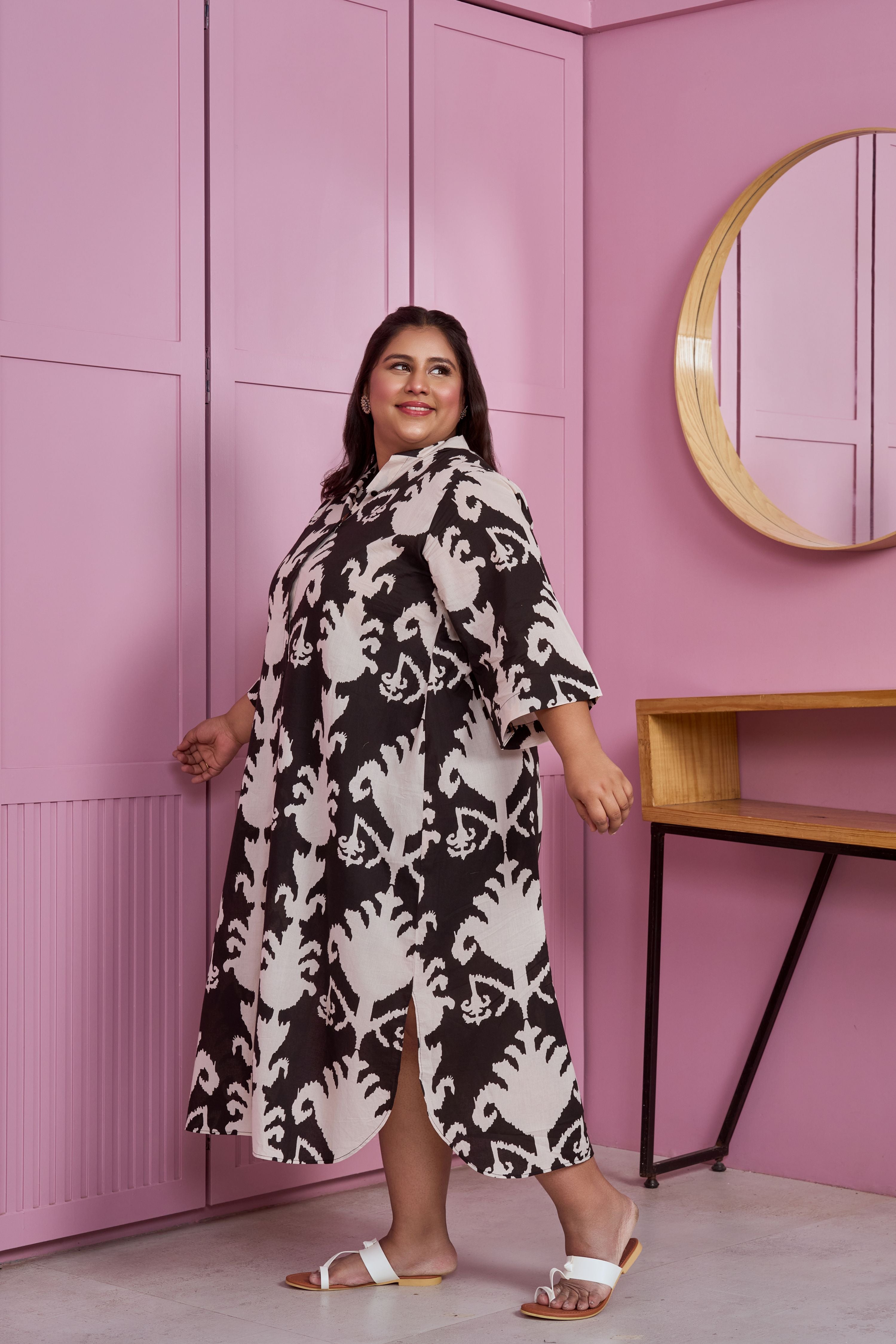 Black and White Button-Down Printed Maxi Dress