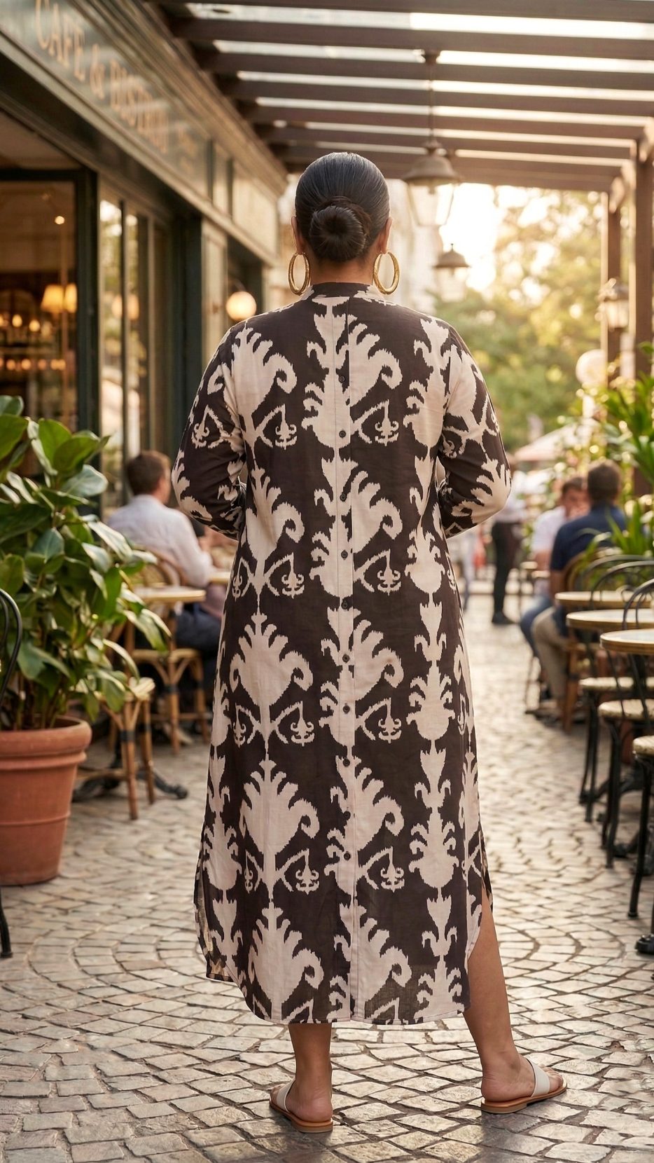 Plus Size Black Printed Cotton Shirt Dress – Casual Ikat Print