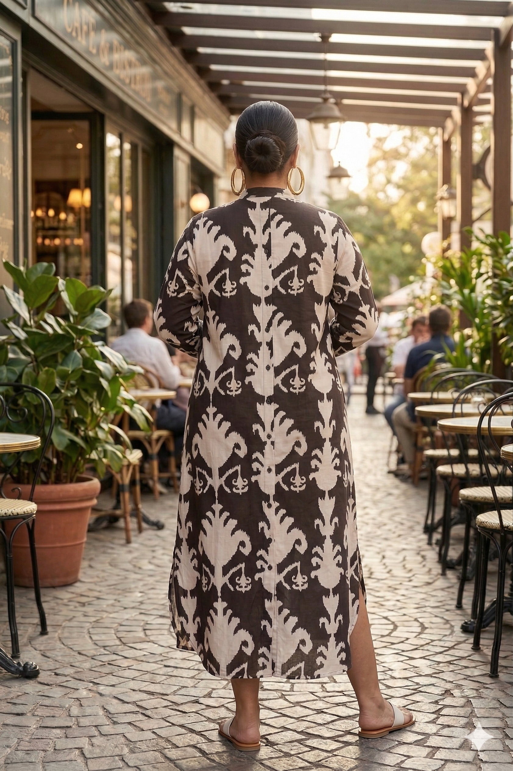 Plus Size Black Printed Cotton Shirt Dress – Casual Ikat Print