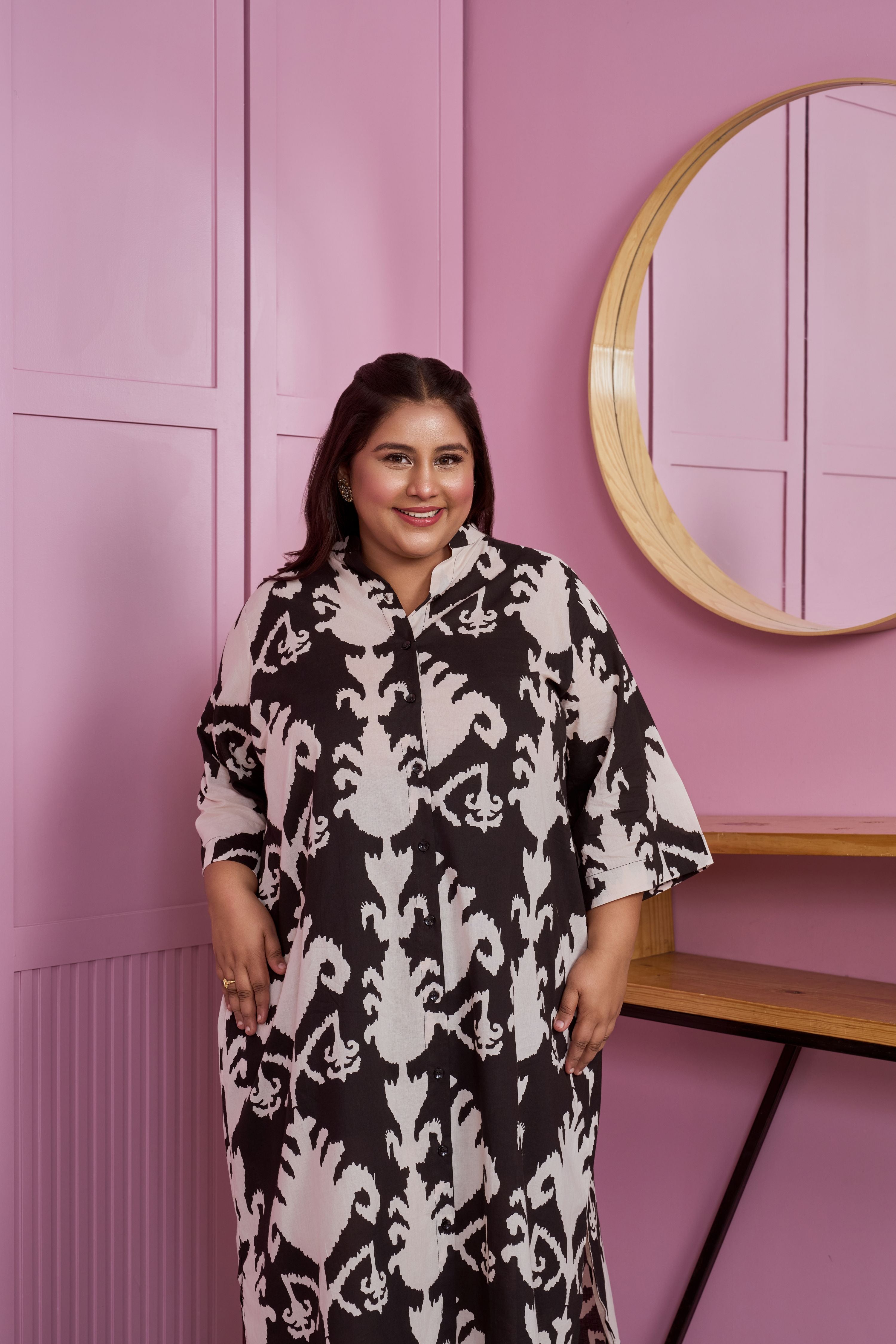 Black and White Button-Down Printed Maxi Dress