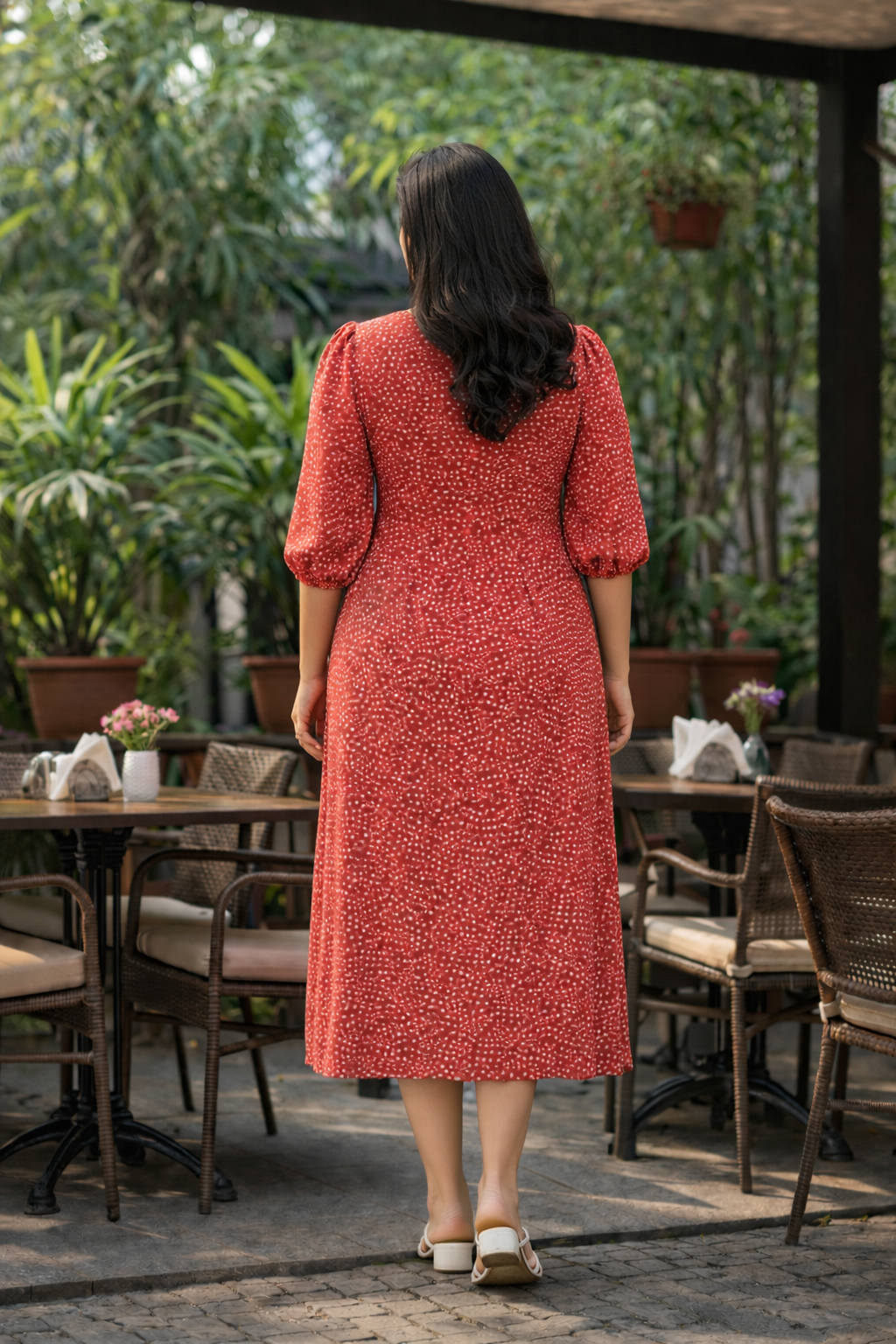 Trendy Red Animal Print Crepe Midi Dress – Party Perfect