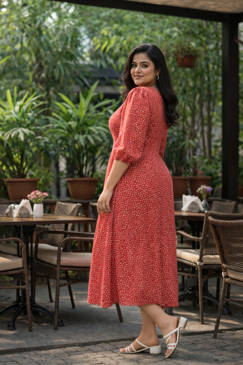 Trendy Red Animal Print Crepe Midi Dress – Party Perfect