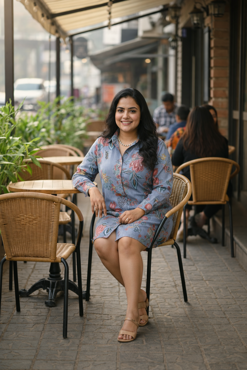 Grey Fruit Print Cotton Shirt Dress
