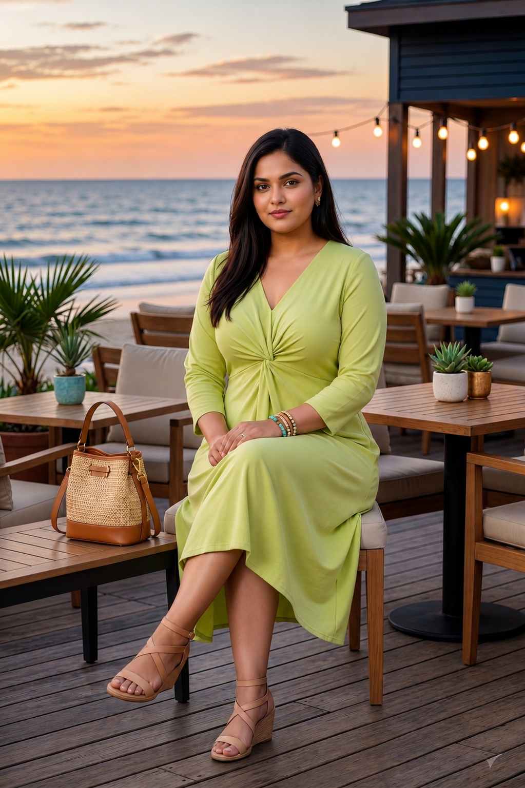 Lime Green Solid Viscose Modal Midi Dress