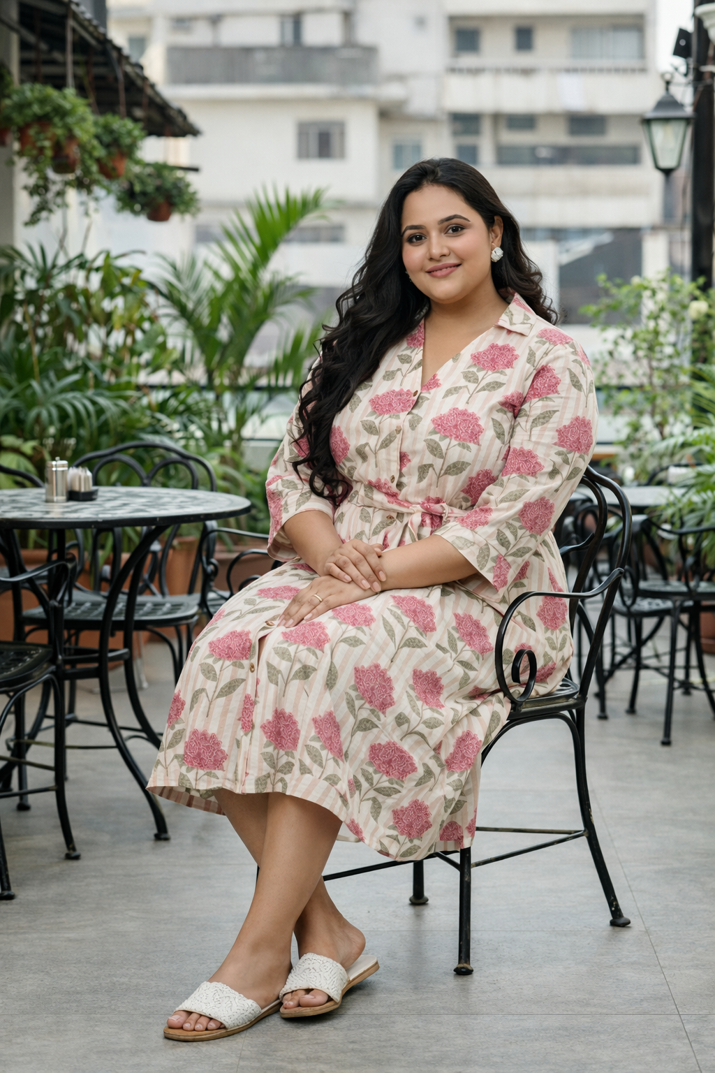 Chic Pink Floral Linen Shirt Dress with Belt – Elegant & Easy