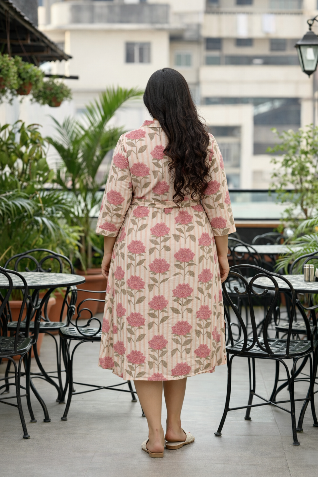 Chic Pink Floral Linen Shirt Dress with Belt – Elegant & Easy