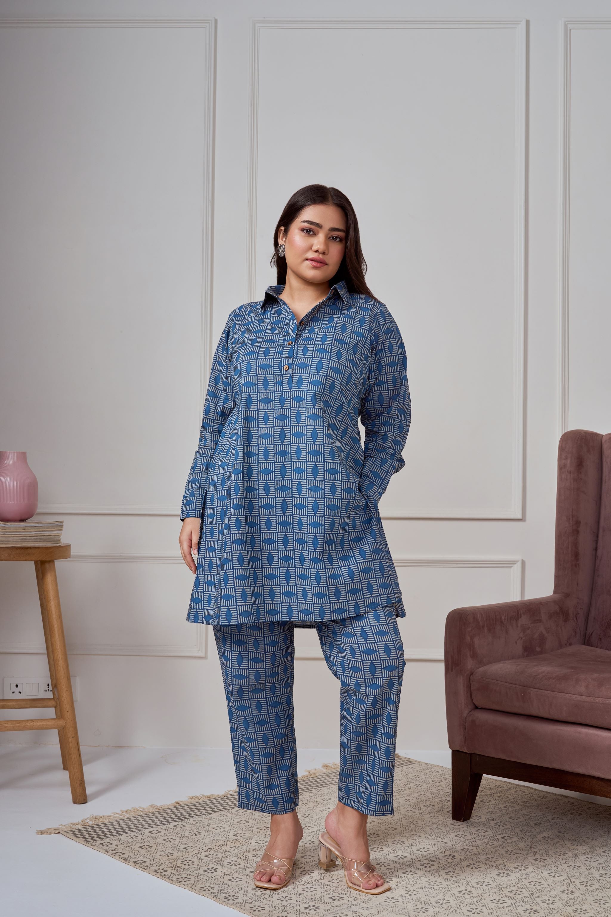 Blue Geometric Print Co-ord Set