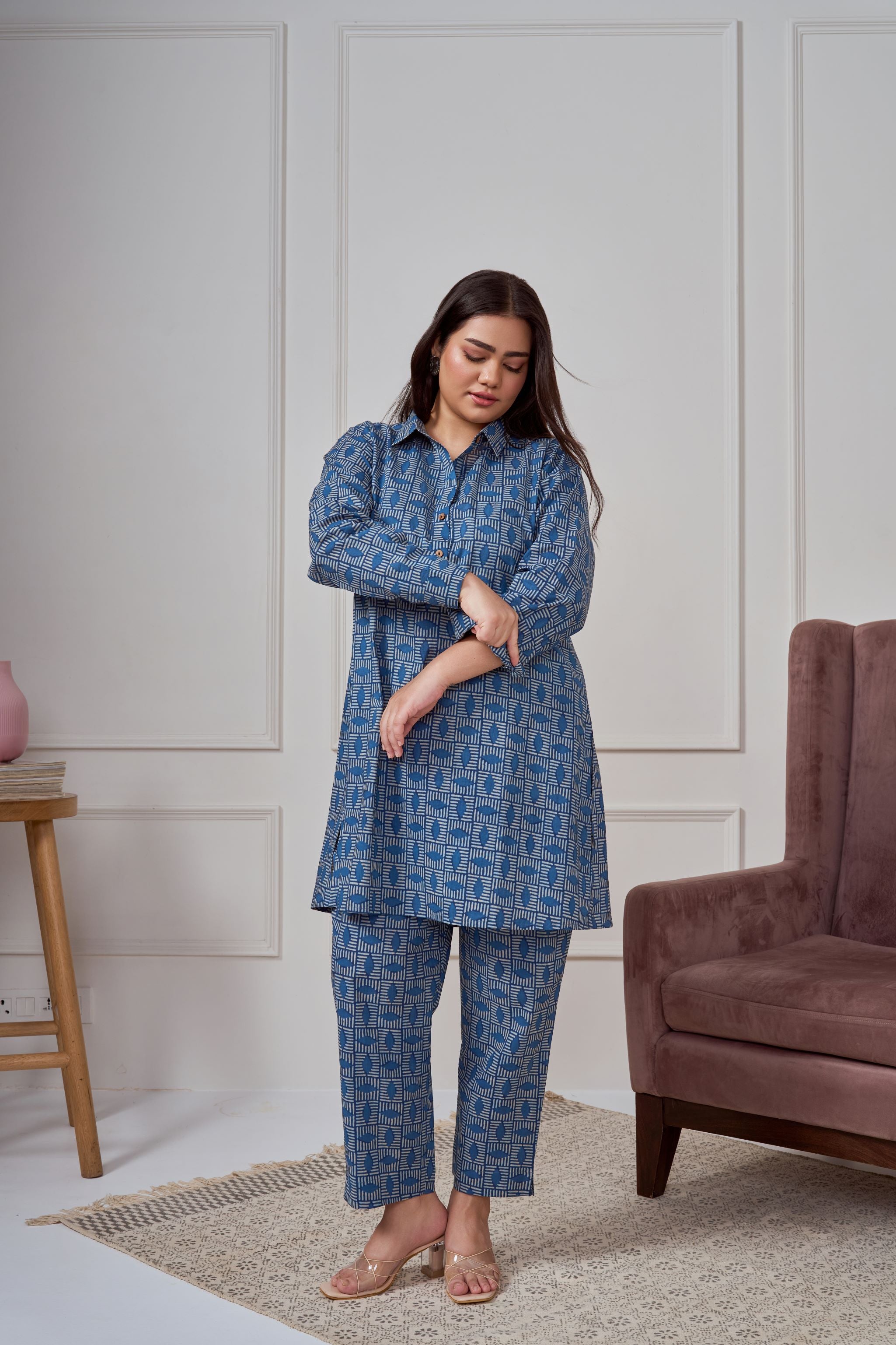 Blue Geometric Print Co-ord Set