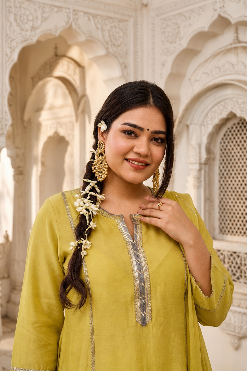 Mehendi Green Muslin Kurta Set | 3 Piece Kurta Pant Dupatta Set