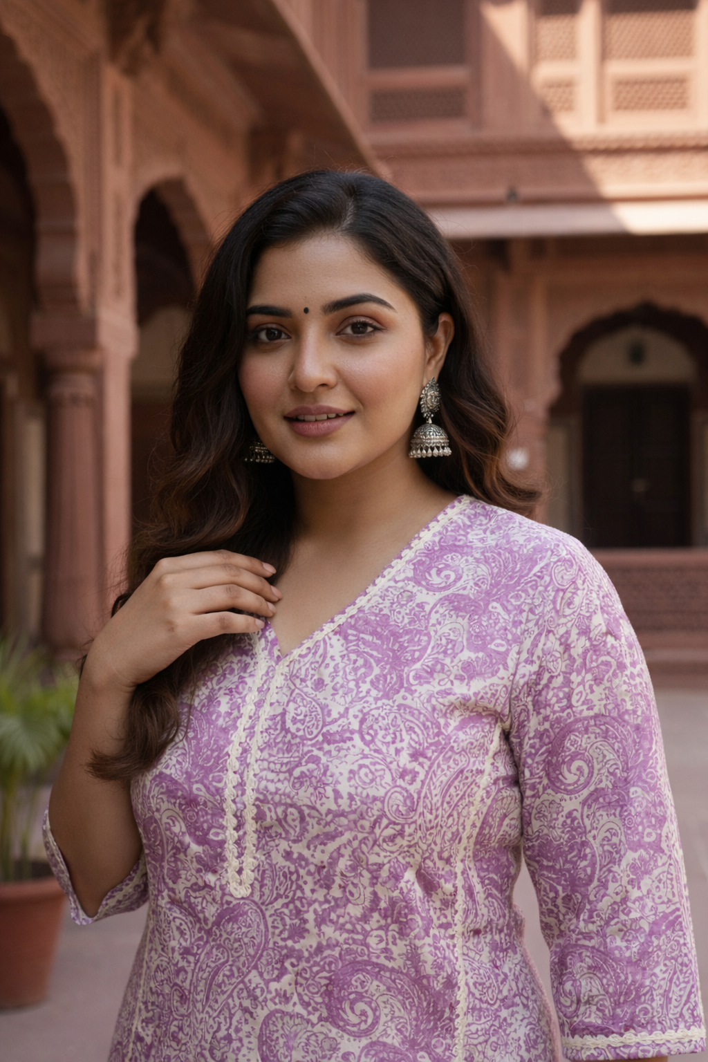 Elegant Block Print Dusty Lilac Kurta(only kurta)